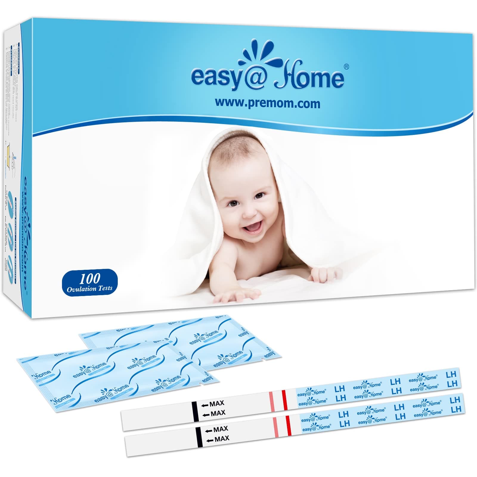 100 x Ovulation Test Strips, Fertility Tests Ovulation Predictor Kit, Powered by Premom Ovulation Predictor iOS and Android App, 100LH Strips