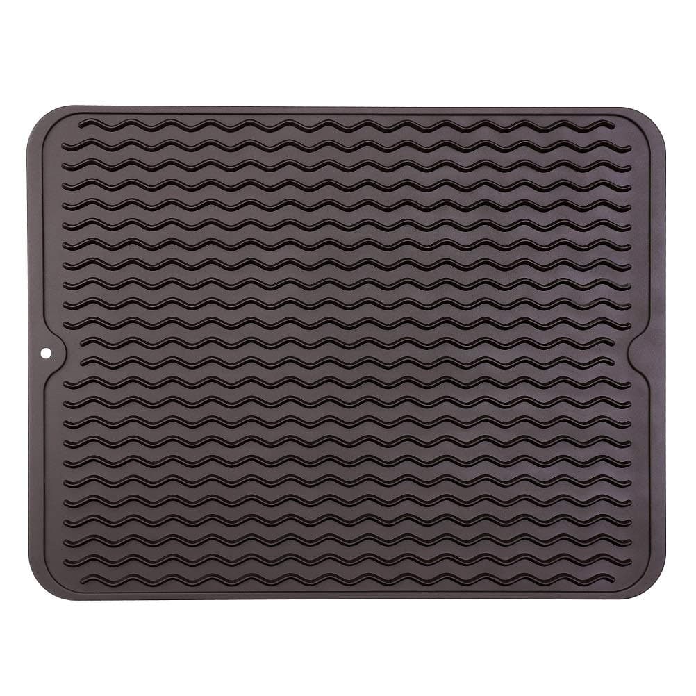 Silicone Dish Drying Mat for Multiple Usage,Easy clean,Eco-friendly,Heat-resistant Silicone Mat for Kitchen Counter or Sink,Refrigerator or drawer liner Coffee L 16 inches x 12 inches
