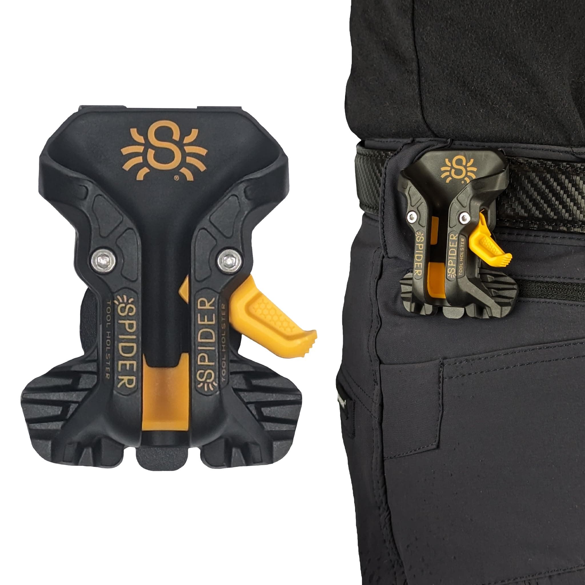 Pro Tool Holster - Upgraded, Self Locking, Quick Draw Universal Tool Holder with Ambidextrous Thumb Lock - Clips onto Any Belt