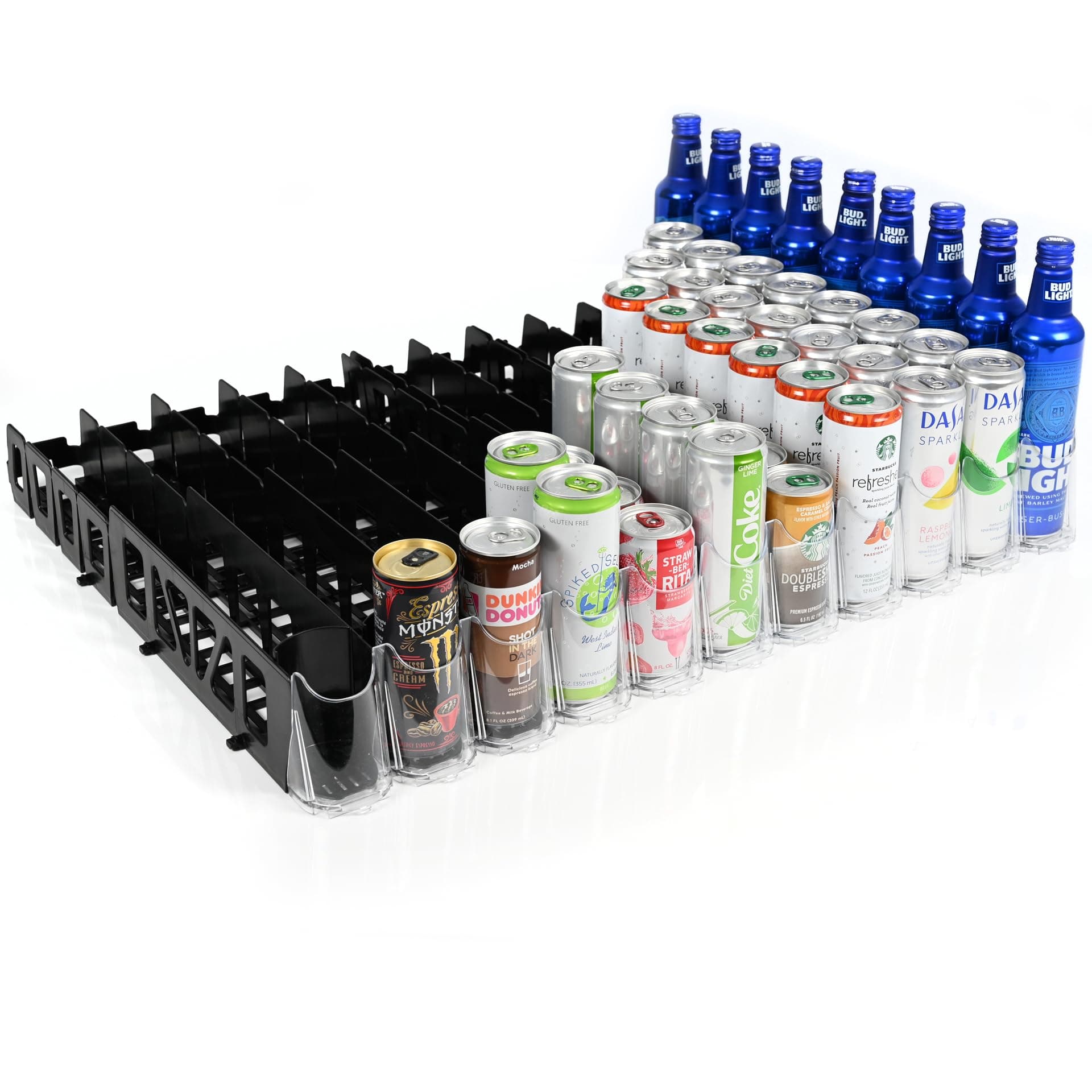 Display Technologies Drink Organizer for Fridge, Visi-Fast Spring-Loaded Beverage Glides for 12oz slim, 11-Wide, 24" D, 6-Pack