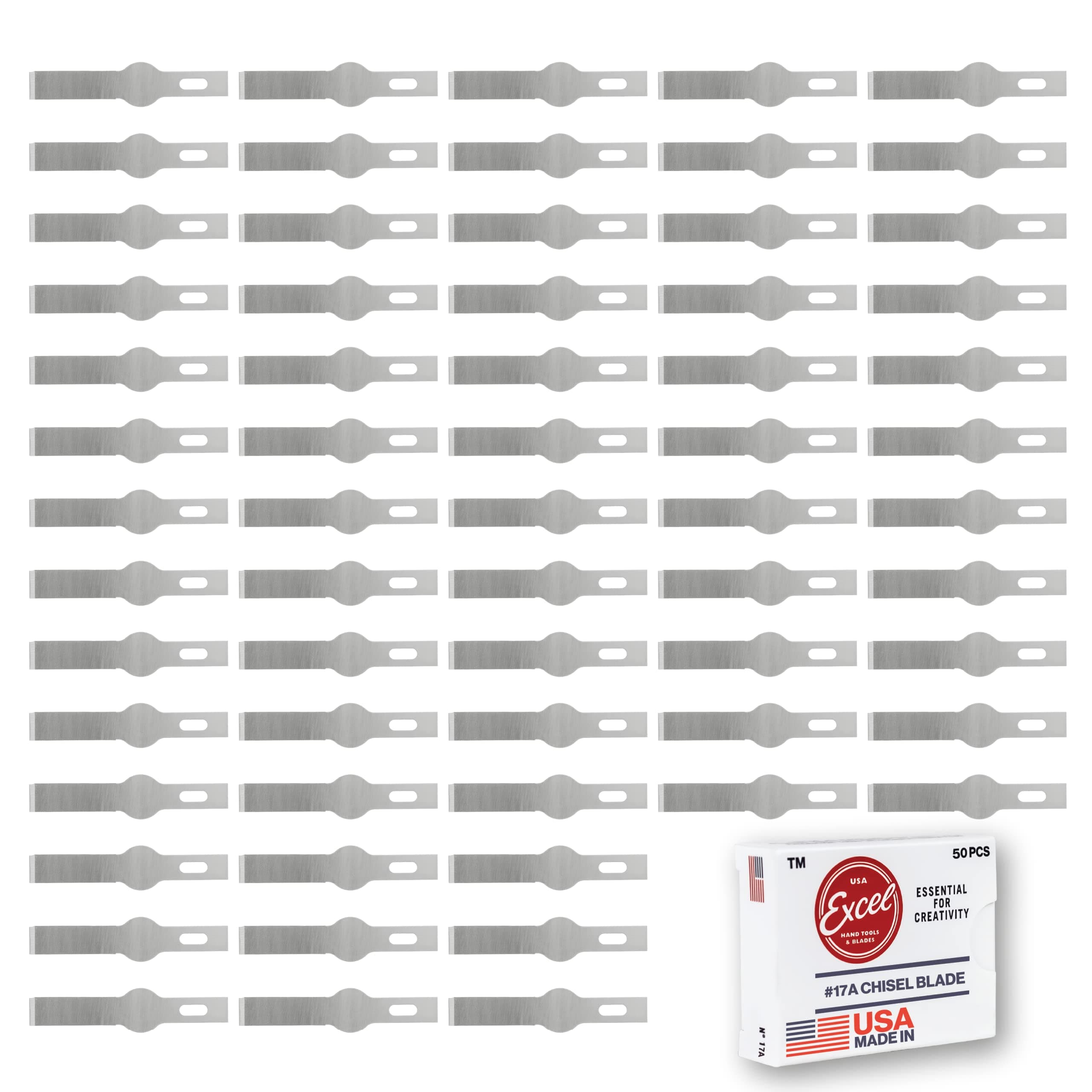 #17 Chisel Replacement Blades - 50 Pack Double Honed Craft Knife Blades - Perfect for Trimming Wood, Plastic, Paper, Leather and DIY, Made in USA
