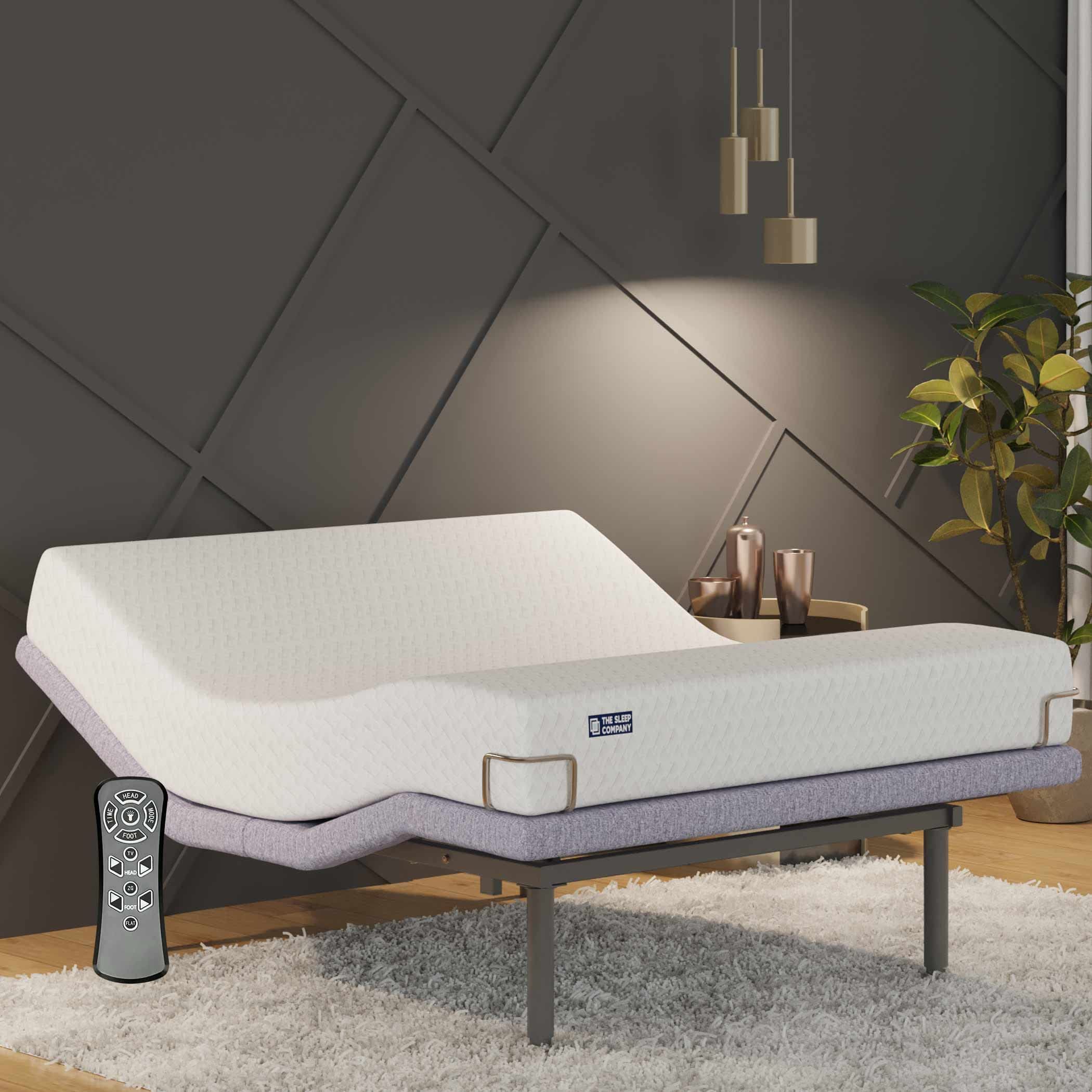 The Sleep Company Elev8 Smart Adjustable Bed | Bed Base |Premium Smart Recliner Bed to Sleep, Sit, Work & Relax | in-Built Massage Mode & Zero Gravity Sleep Mode| Queen Size, Metal, Carbon Steel, Grey