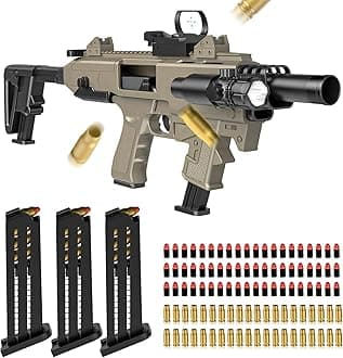 Moonmen Cosplay Dress-Up Accessories Glock Soft Bullet Toy Gun, Shell Ejecting Toy Pistol, A Variety of Combination Gameplay, 3 Clips, Gifts for Boys Girls Birthday (Style 3)