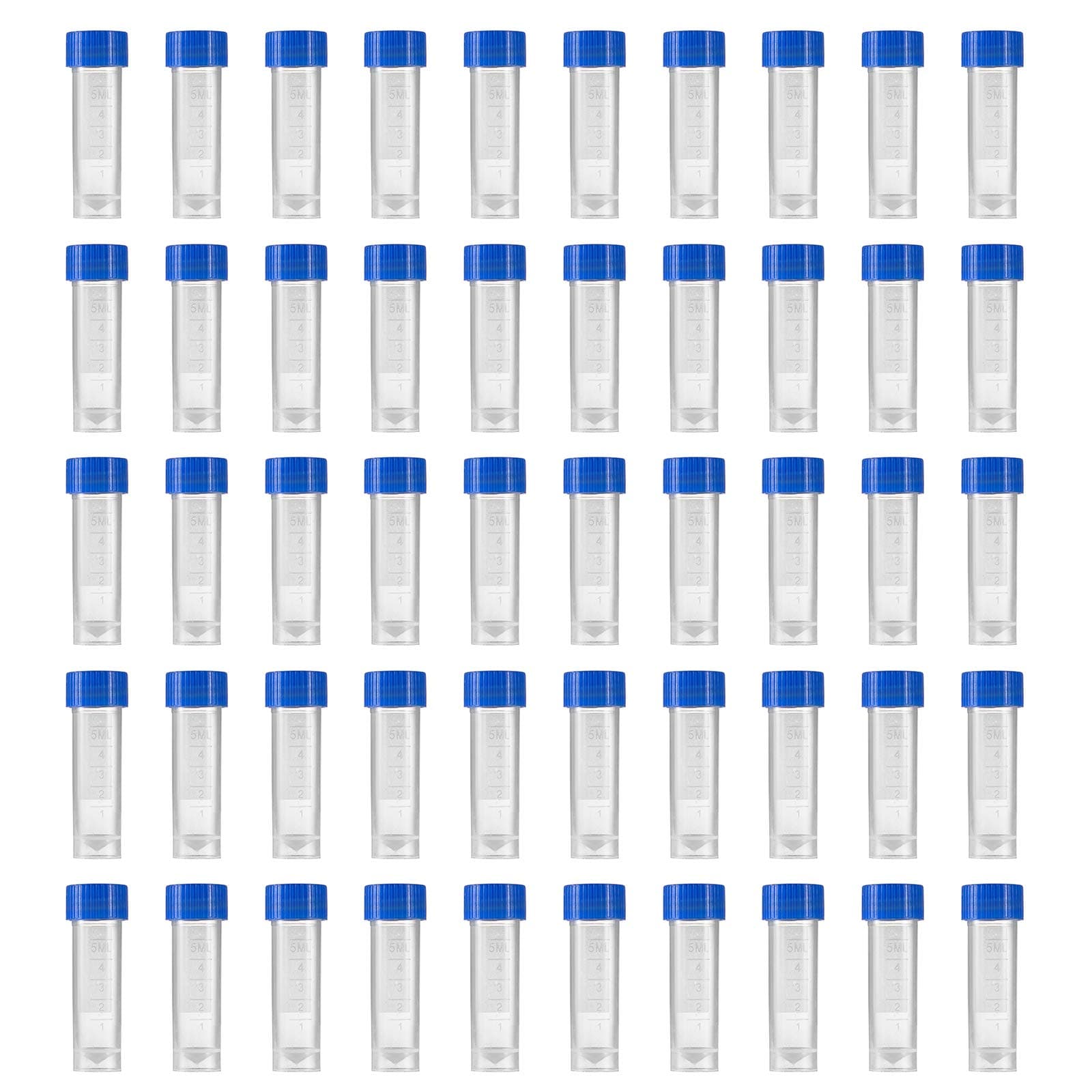 50pcs 5ml Plastic Graduated Vial Storage Container Test Tubes with Screw Caps