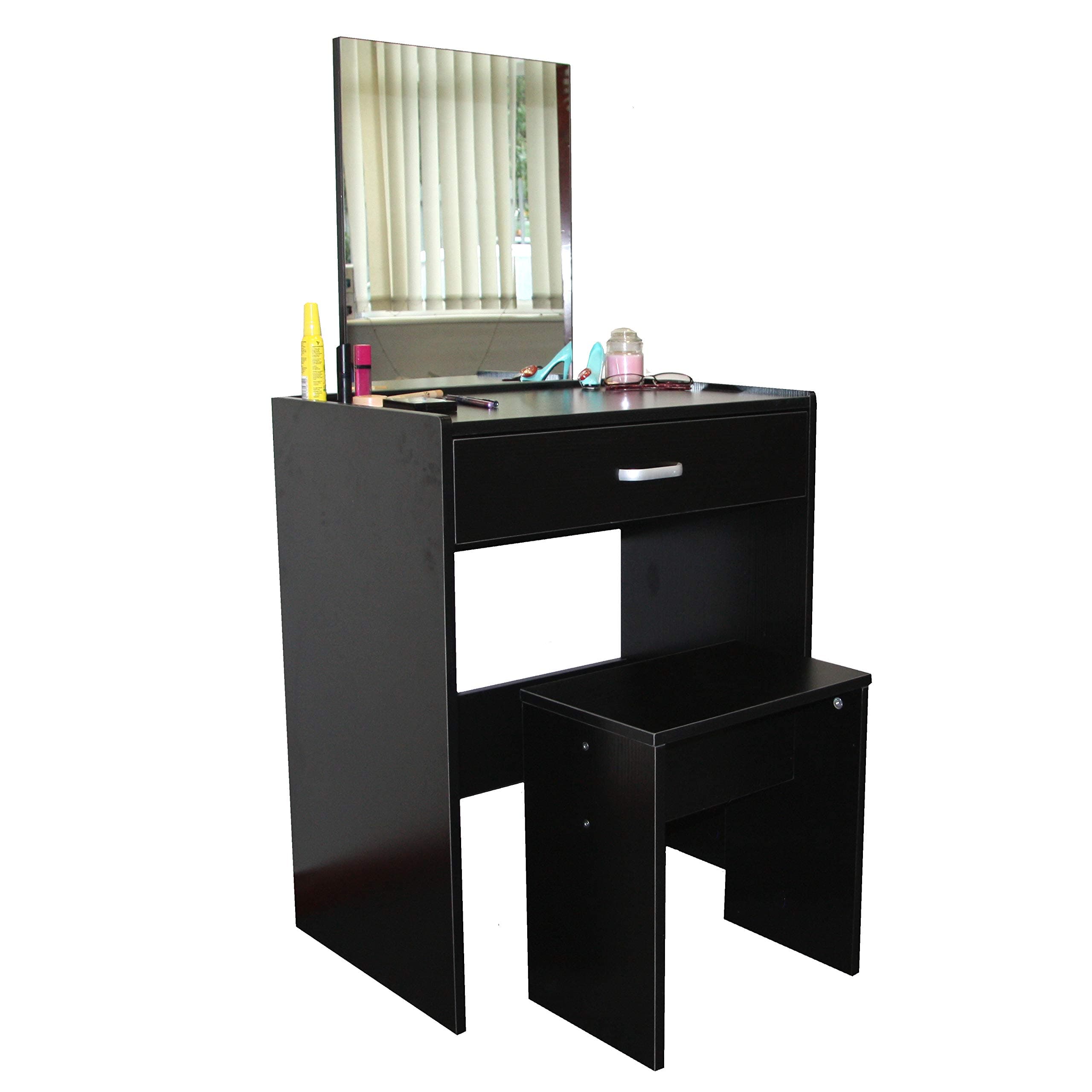 Redstone Black Dressing Table with Stool and Mirror