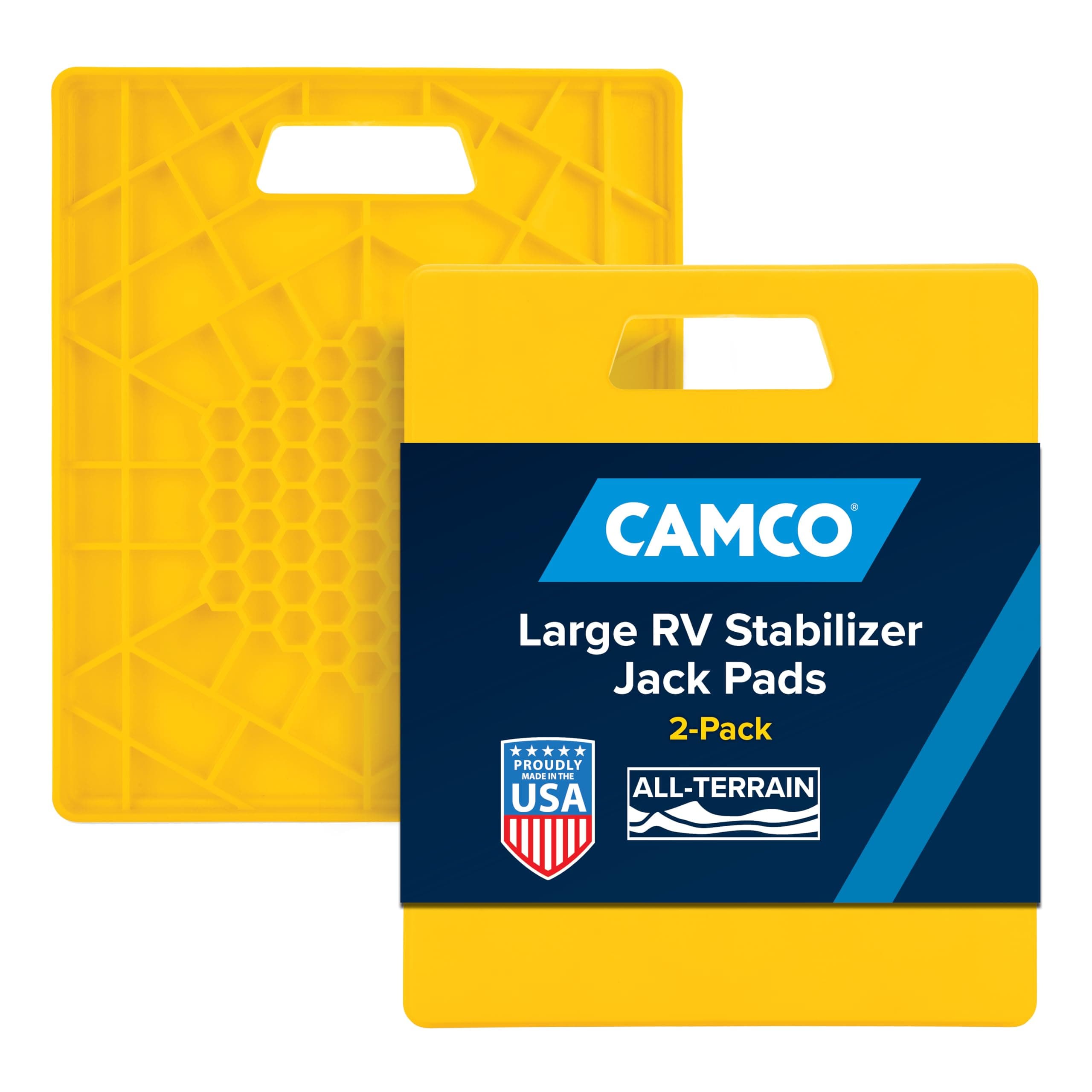 Camper/RV Large Stabilizer Jack Pads - Features Interlocking Design & Handy Strap for RV Storage - Built-in Handle - Use with RV Leveling System, RV Levels & More - 14” x 12”, 2-Pk (44541)