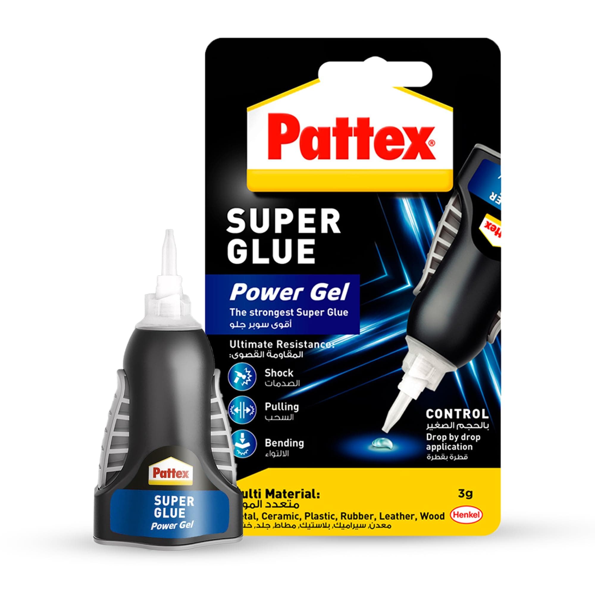 Pattex Super Glue Power Gel Control | All Purpose Clear Adhesive For Flexible Materials with Precise Nozzle | Compatible with Metal, Ceramic, Rubber, Leather & Wood | Dishwasher Safe | 3g (Pack of 1)