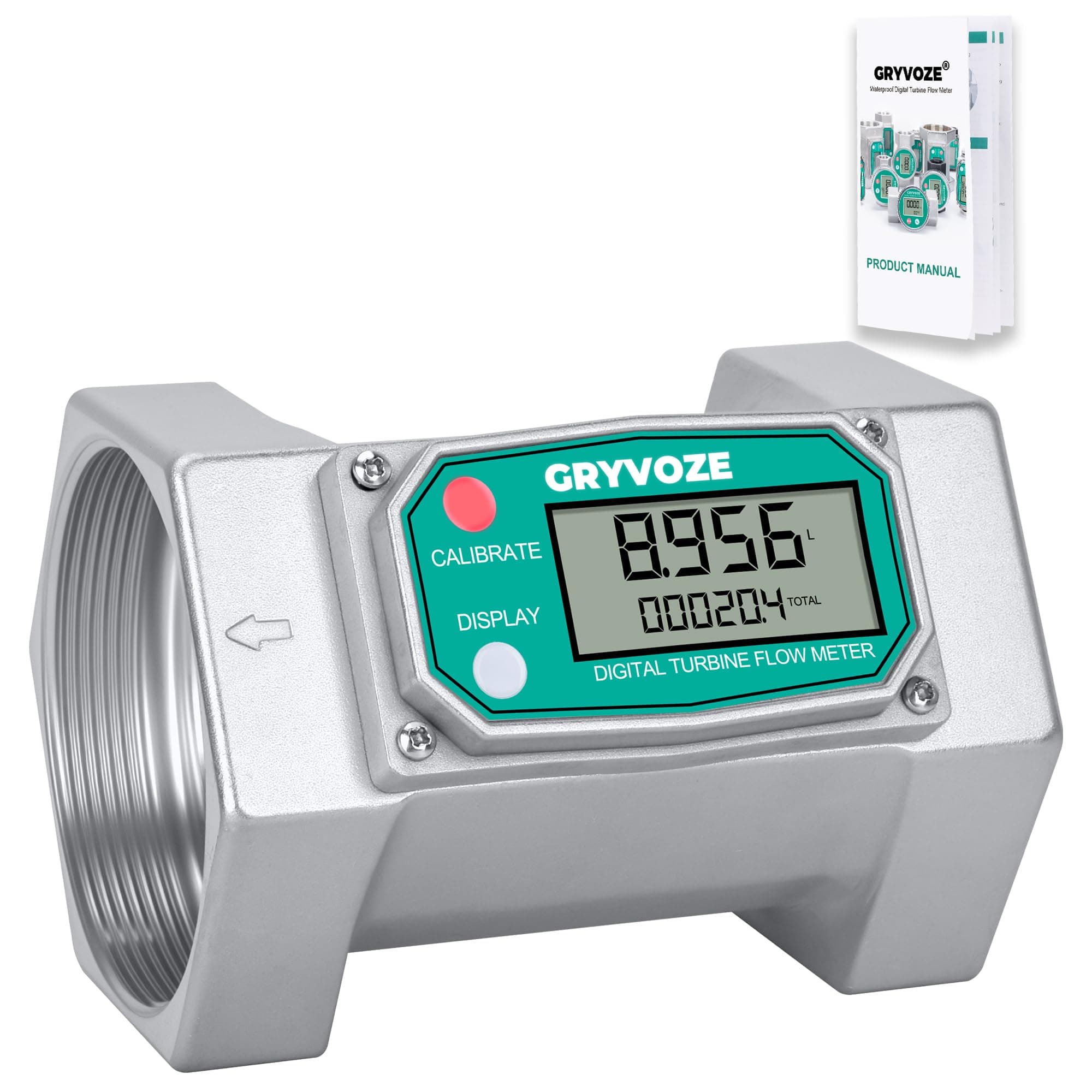 3 Inch Digital Flow Meter, 21-264 GPM Inline NPT Thread Fuel Turbine Flowmeter with LCD Display for Water, Diesel, Gas Oil, Gasoline, and Other Liquids (5 Units: Gallon, QTS, PTS, L, m³)