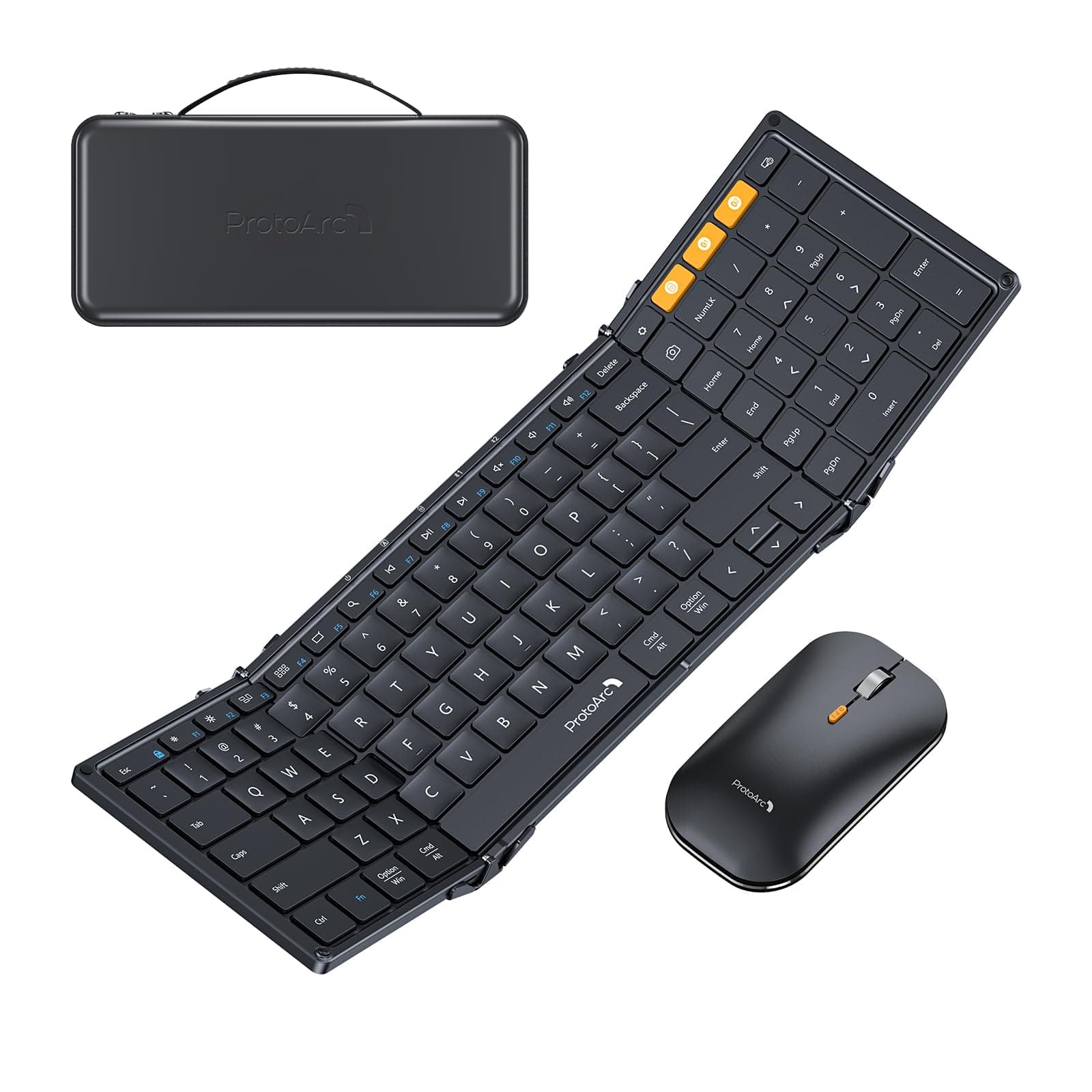 Foldable Keyboard and Mouse, XKM01 True Full-Size Folding Bluetooth Keyboard Mouse Combo for Business Travel, a Portable Office Suite On-The-Go, Compatible with Laptop iPad Tablet - Black