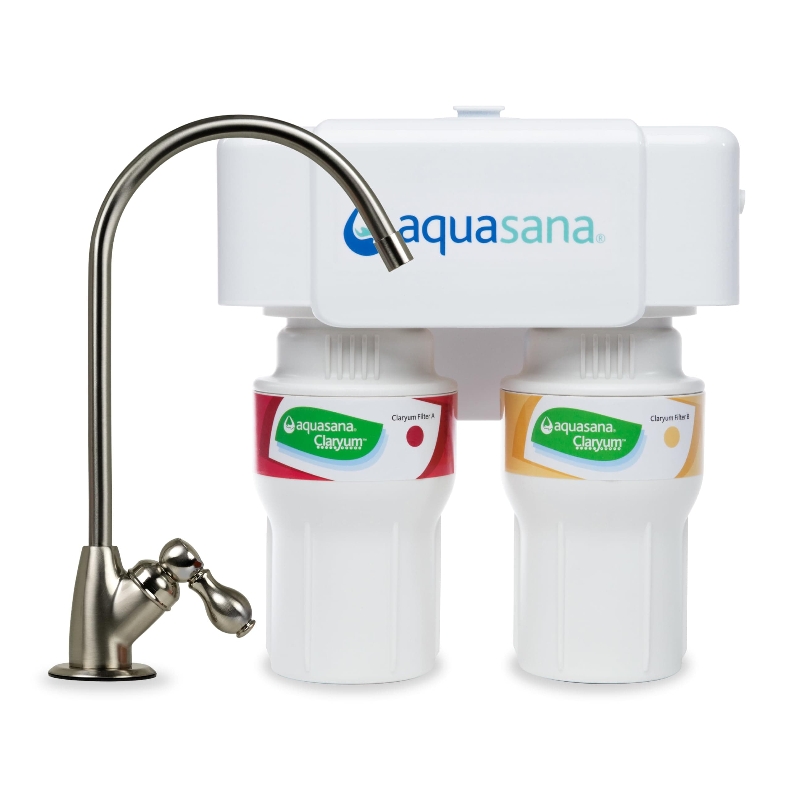 Under Sink Water Filter System - Reduces PFAS, Lead, & Chlorine in Drinking Water - Under Counter Claryum Filtration for Kitchen - 2-Stage - Brushed Nickel Faucet - AQ-5200.55