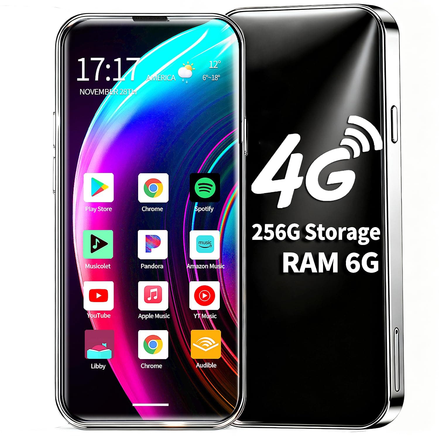 MP3 Player with 4G Internet WiFi Bluetooth Android Device Portable Digital Music Player with Touchscreen MP4 Player Supports Spotify Audible Libby YouTube Amazon Music for Kids & Audiobooks