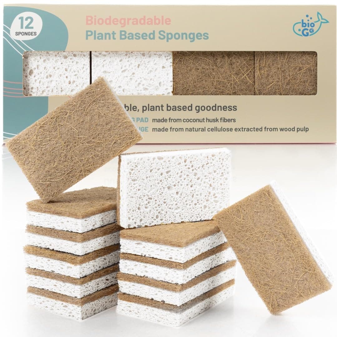 bioGo White 12 Pack Biodegradable Kitchen Sponges