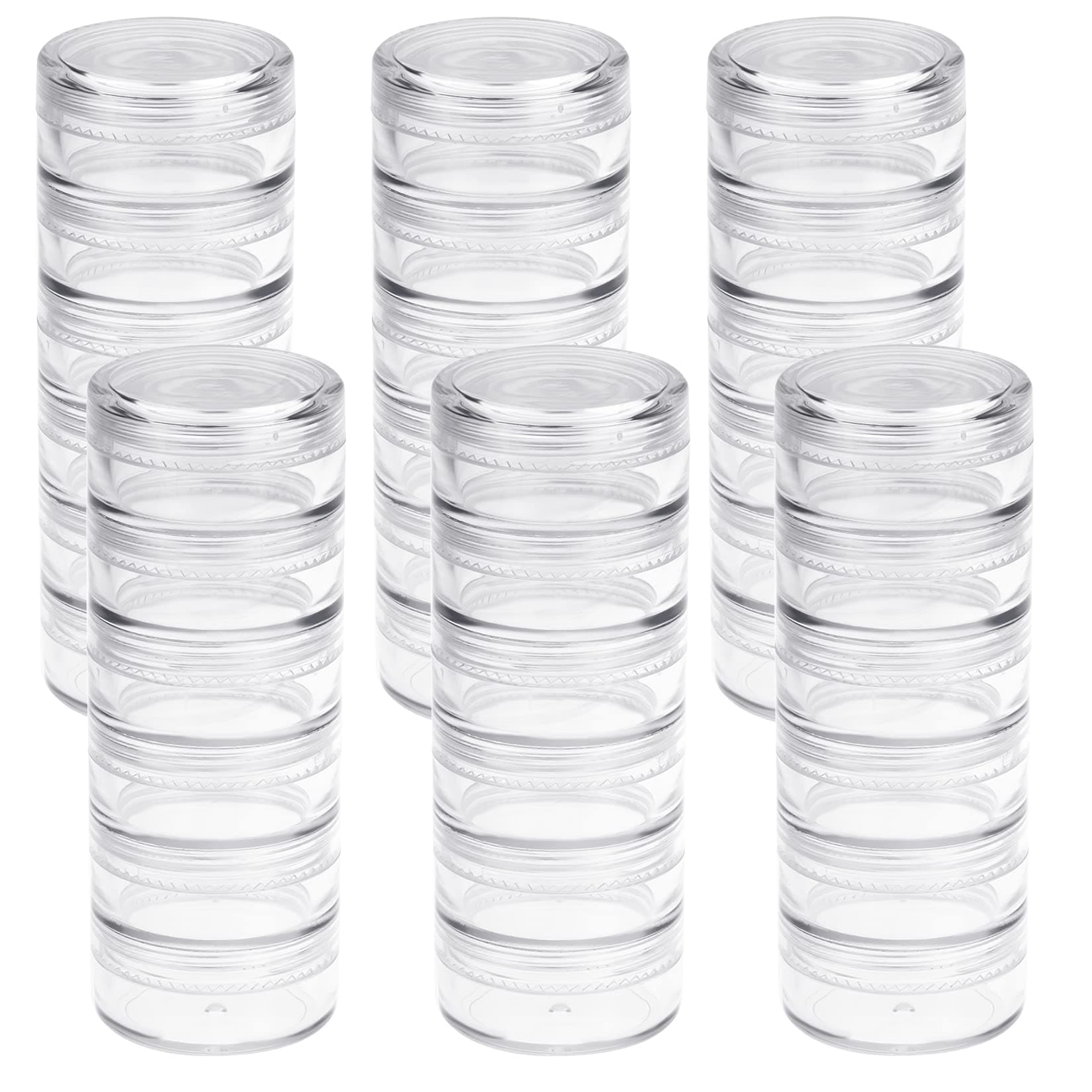 Fengek 6 Sets 6 Layer Stackable Plastic Containers, 10G/10ML Clear Cosmetic Storage Box Round Organizer Jars for Beads, Buttons, Small Jewelry Findings