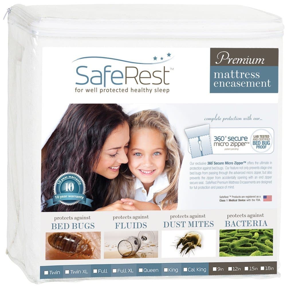 Full Size Premium Waterproof Lab Certified Bed Bug Proof Zippered Mattress Encasement - Designed For Complete Bed Bug, Dust Mite And Fluid Protection White Fits 6-9 In. H
