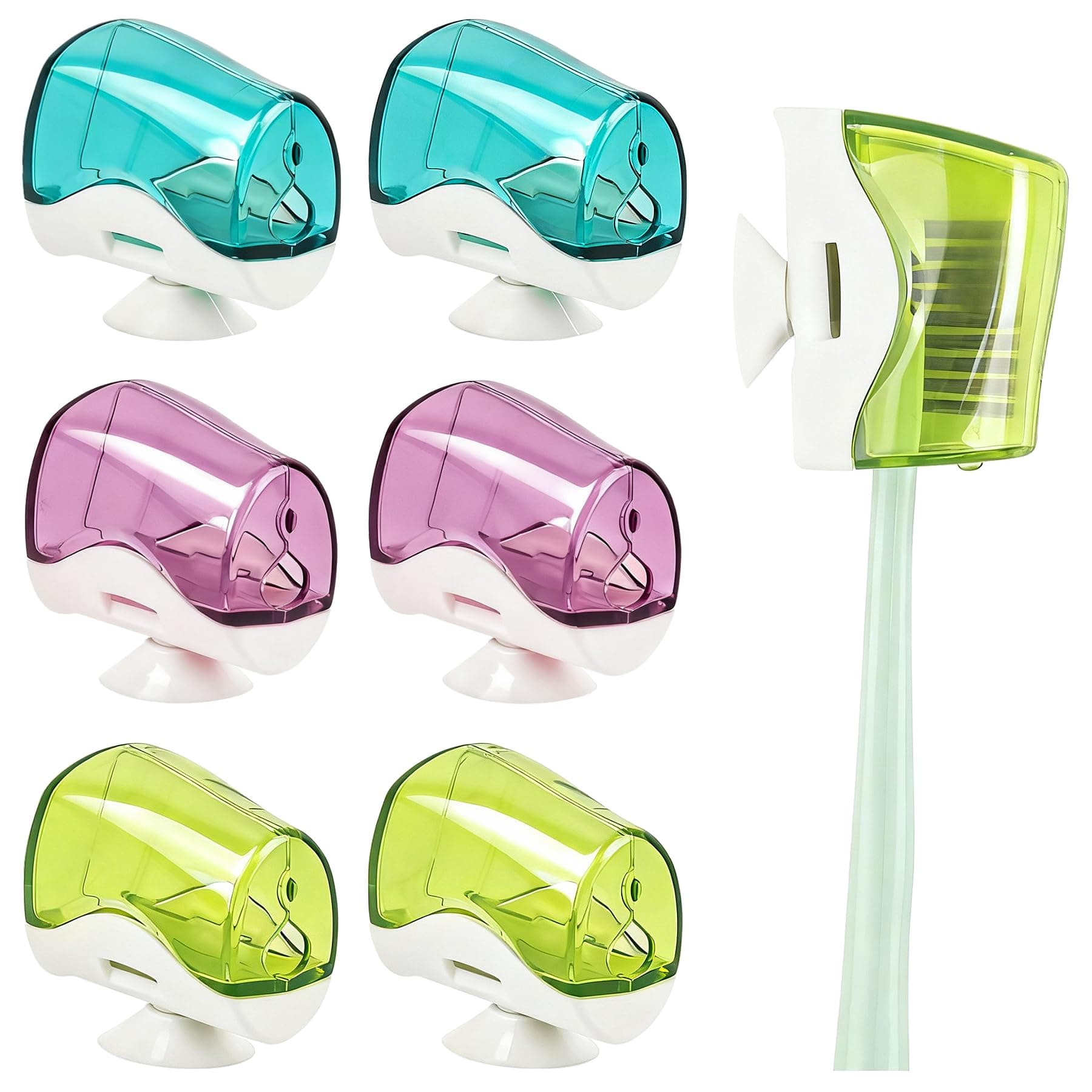 Framendino, 6 Pack Toothbrush Head Covers Caps Holder Case Protector Box with Suction Cup Convenient for Bathroom Wall Mirror Home Outdoor Travel