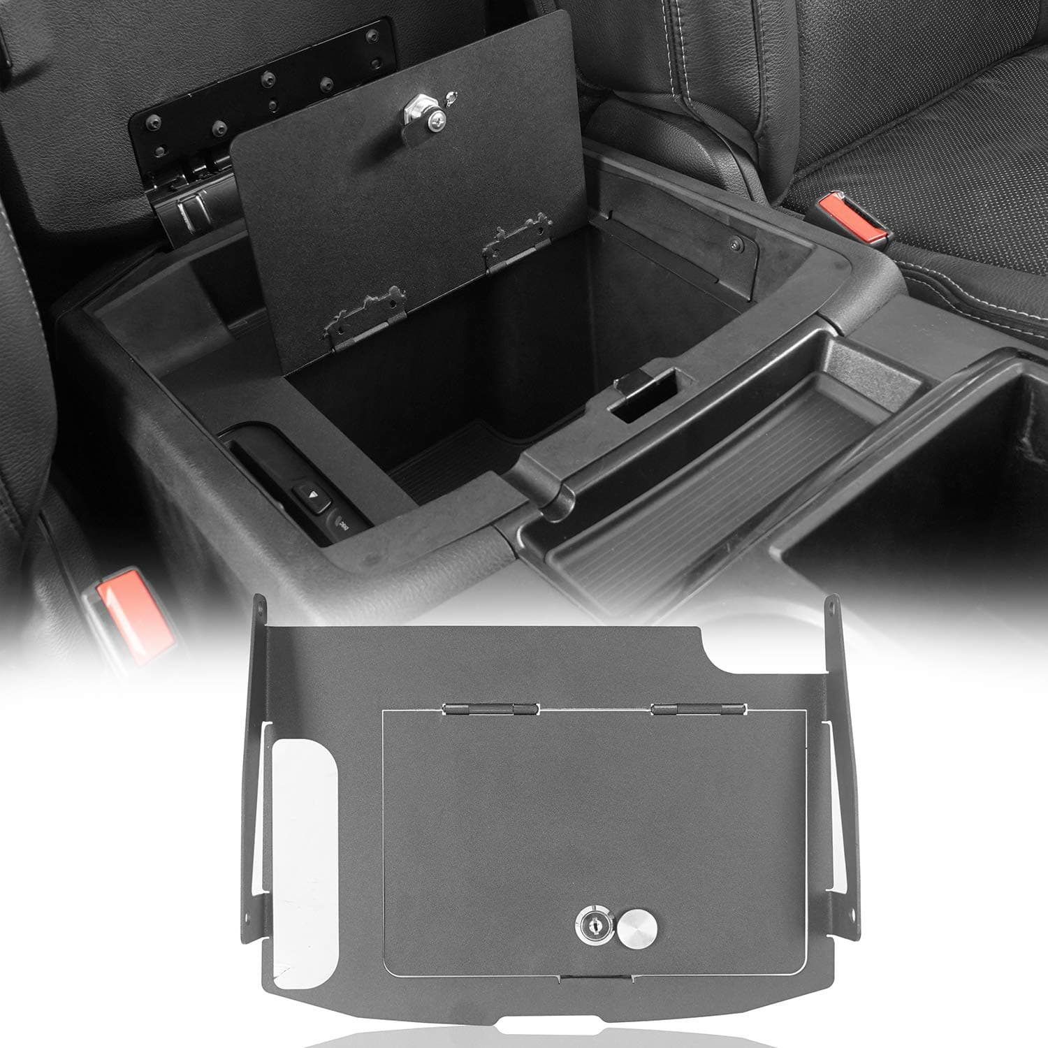 Hooke Road RAM Extra Storage Center Console Organizer Insert Tray Armrest Lock Vault Large Size Box for 09-18 Dodge RAM