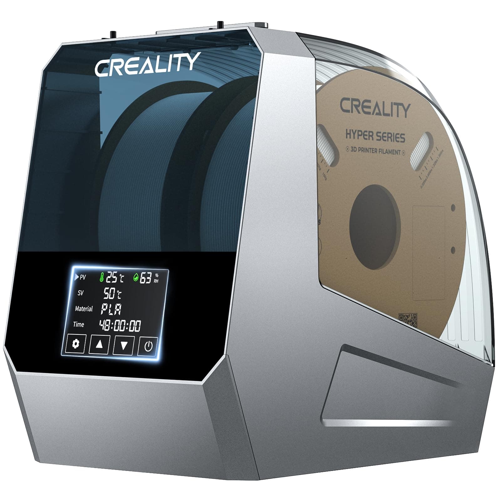 Official Space PI Filament Dryer Plus, 2 Rolls 3D Printer Filament Dryer Box with Built-in Fan Filament Storage Holder Dehydrator for 1.75/2.85mm One-Key Setting for PLA PETG ABS TPU