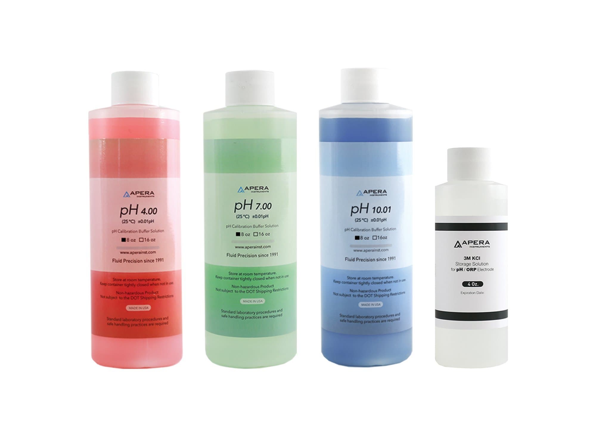 LLC-AI1109 8oz. pH Calibration Buffer Solution Kit (pH 4.00, 7.00 & 10.01), plus 4oz 3M KCL Storage Solution for pH/ORP Electrodes