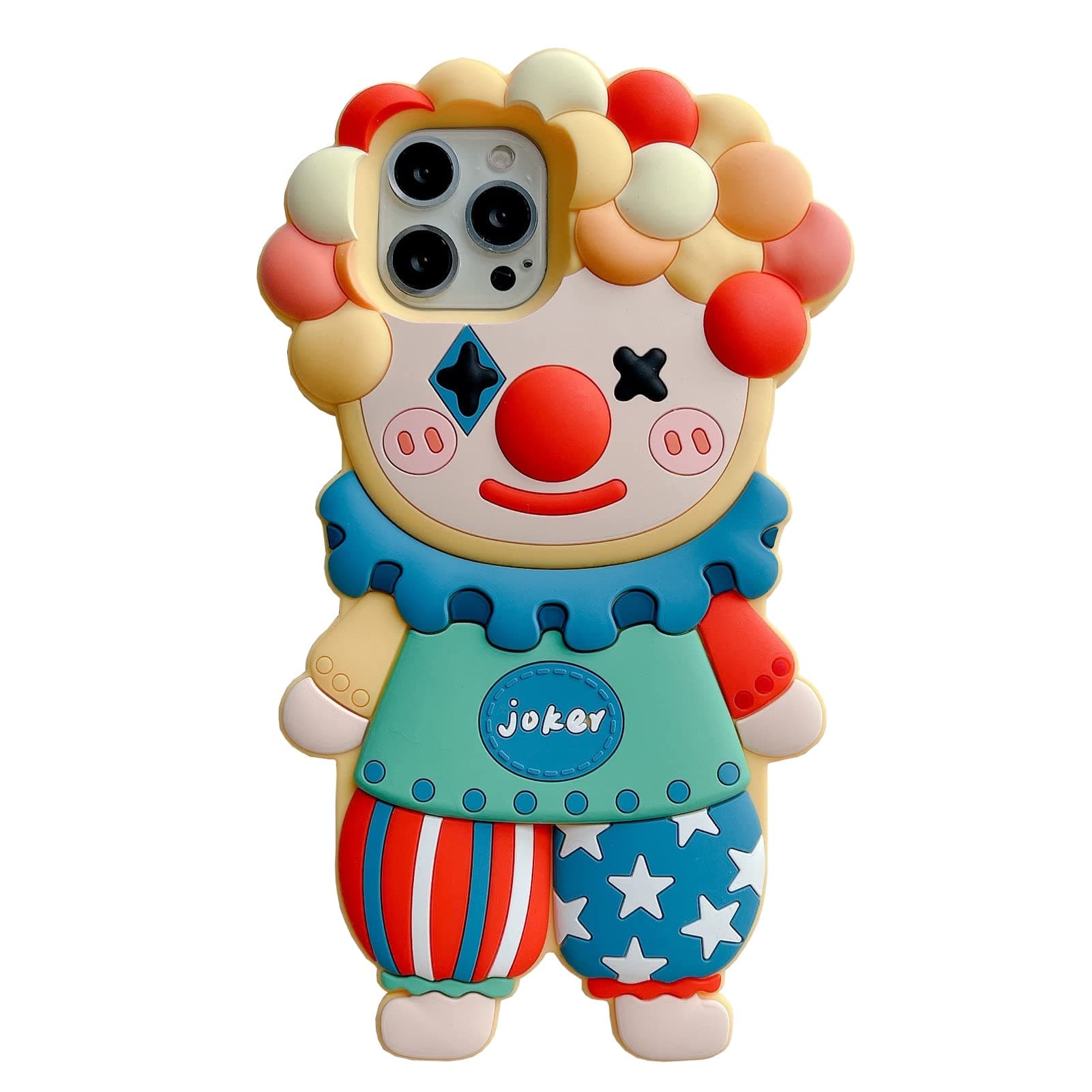 iPhone 13 Kawaii Clown 3D Silicone Cartoon Case - Cute Soft Rubber Shockproof Protective Cover for Women Girls