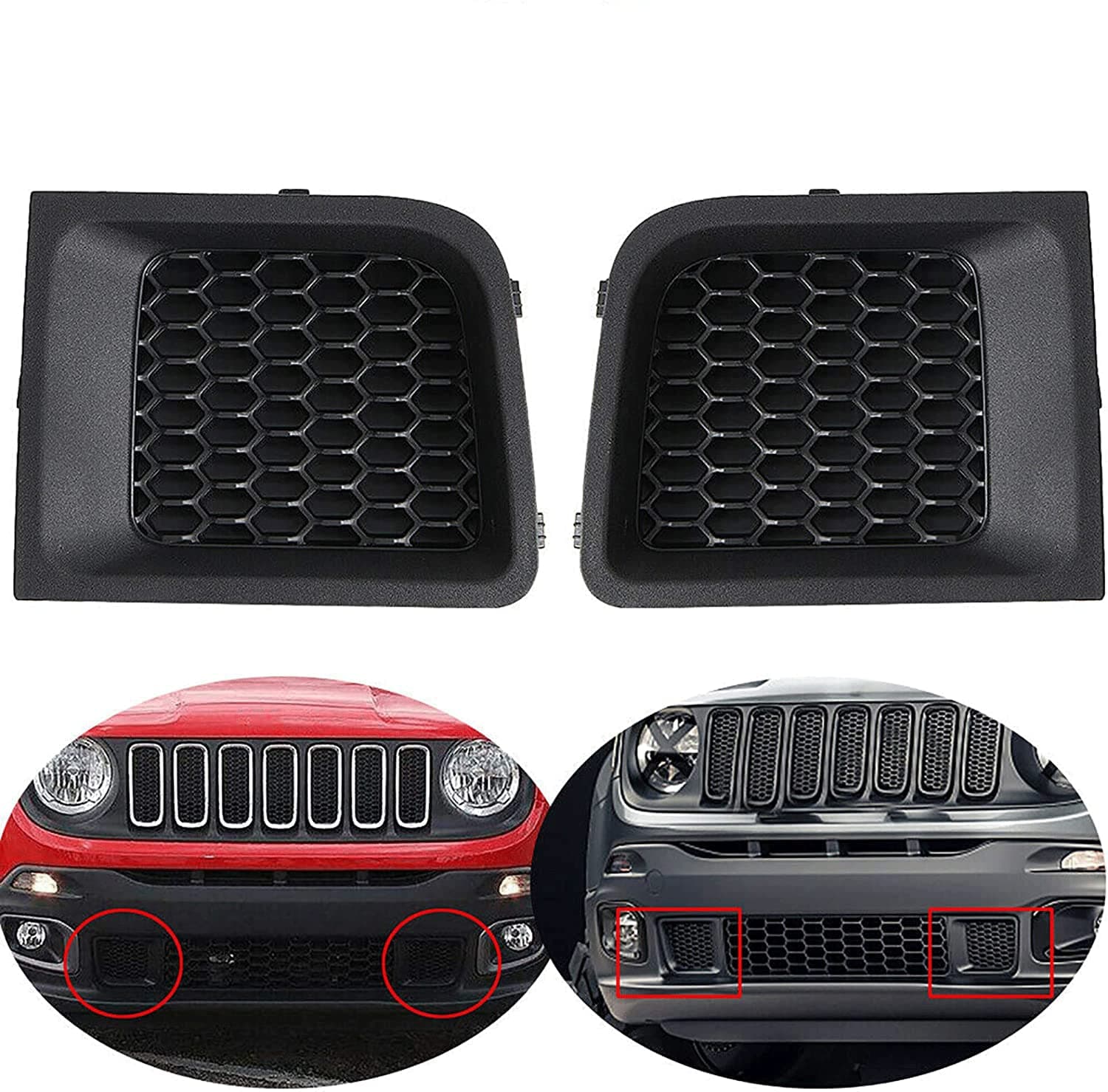 Front Left and Right Lower Bumper Grille Insert Bezel Cover Replacement For Jeep Renegade 2015-2017