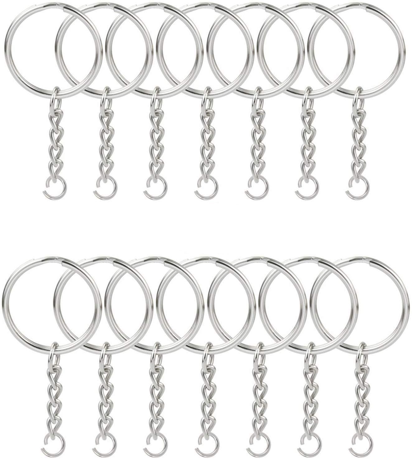 KINGFOREST 100PCS Split Key Ring Kit with Chains & Jump Rings - 1 Inch Silver Nickel Bulk Jewelry Making Supplies for DIY Keychains, Charms, Crafts