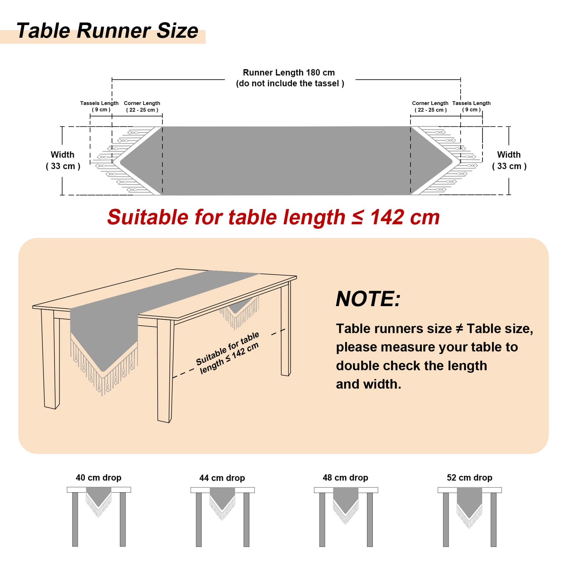 TOPLUXE Table Runner with Handmade Tassels, Damask Table Runner for Dining Room/Restaurant/Banquet/Christmas Decoration (33x180cm, Burgundy)