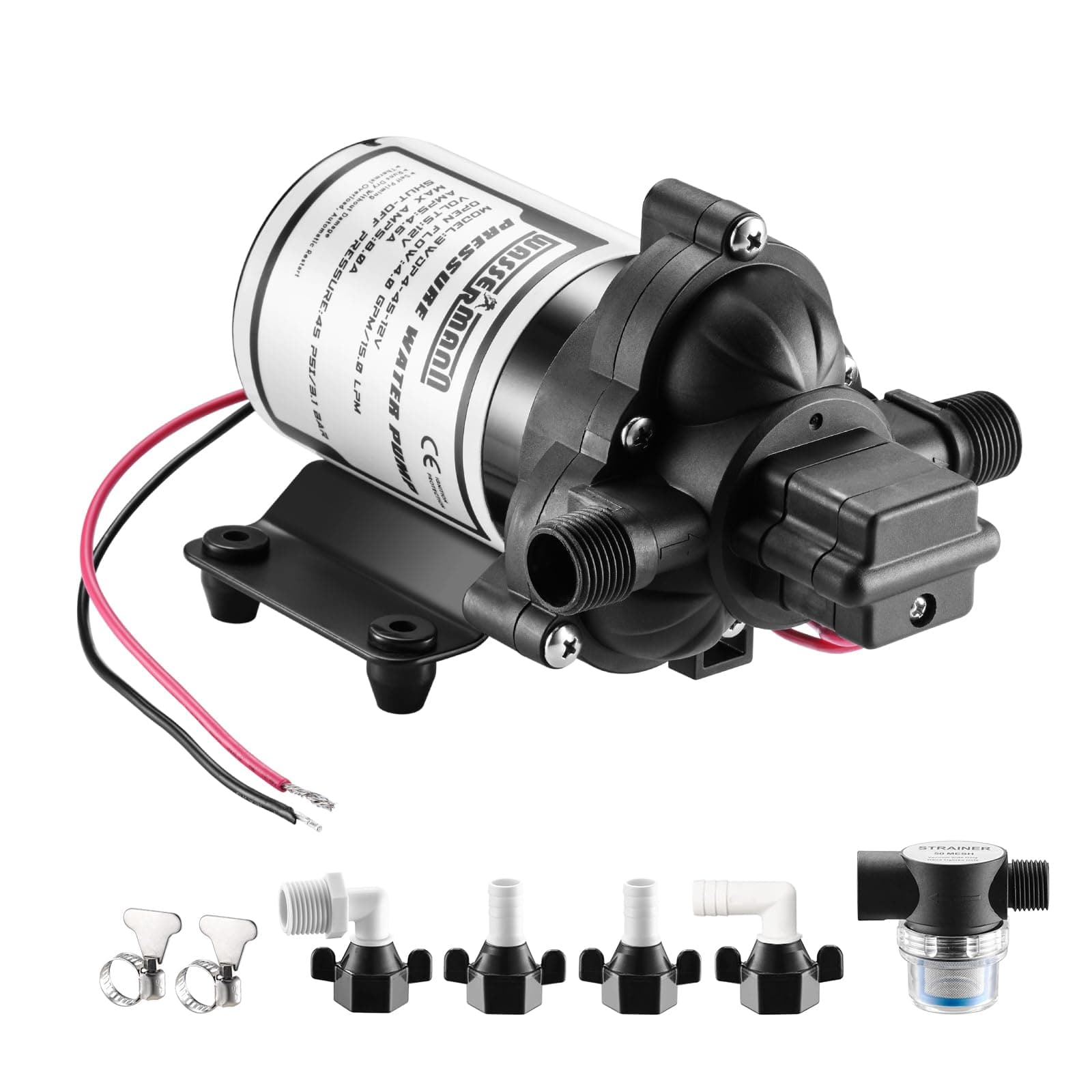 WASSERMANN RV Pump, 12V Self-priming RV Water Pressure Pump 4.0GPM 45PSI with Pressure Switch, for RV Marine Camping Yacht Garden, 12Volt DC Fresh Water Pumps RV Water Pump 2088-554-144 Replacement