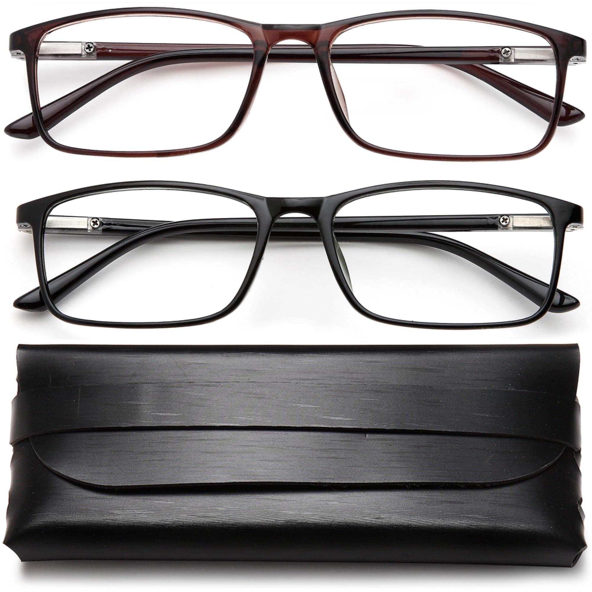 Blue Light Blocking Reading Glasses - 2 Pack Computer Readers Men Women Spring Hinge Ultralight Rectangle Eyeglasses