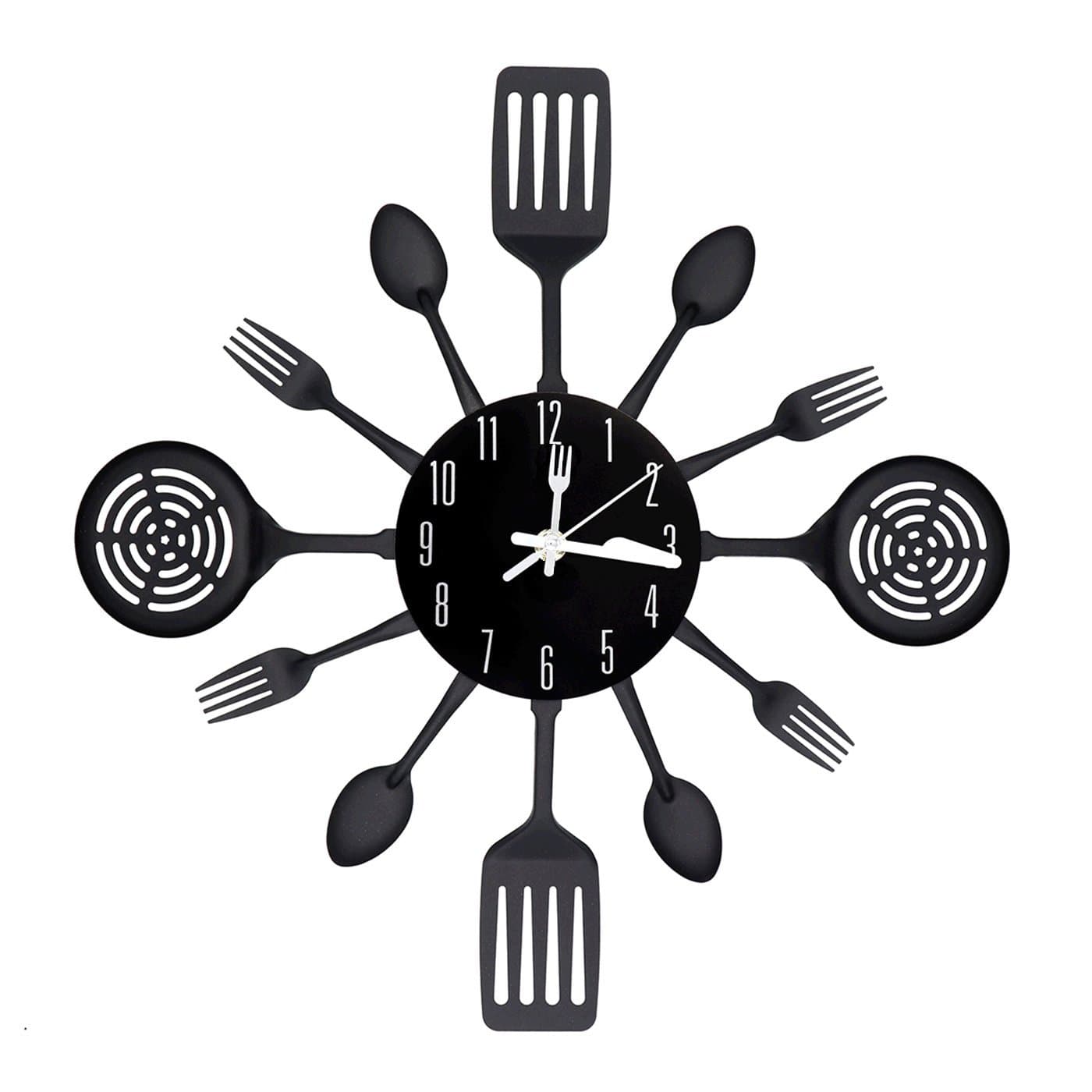 Easyhoki [2017 Version] Large Kitchen Metal Wall Clock (16 in) with Non-Ticking Design, Indoor/Outdoor (Black)