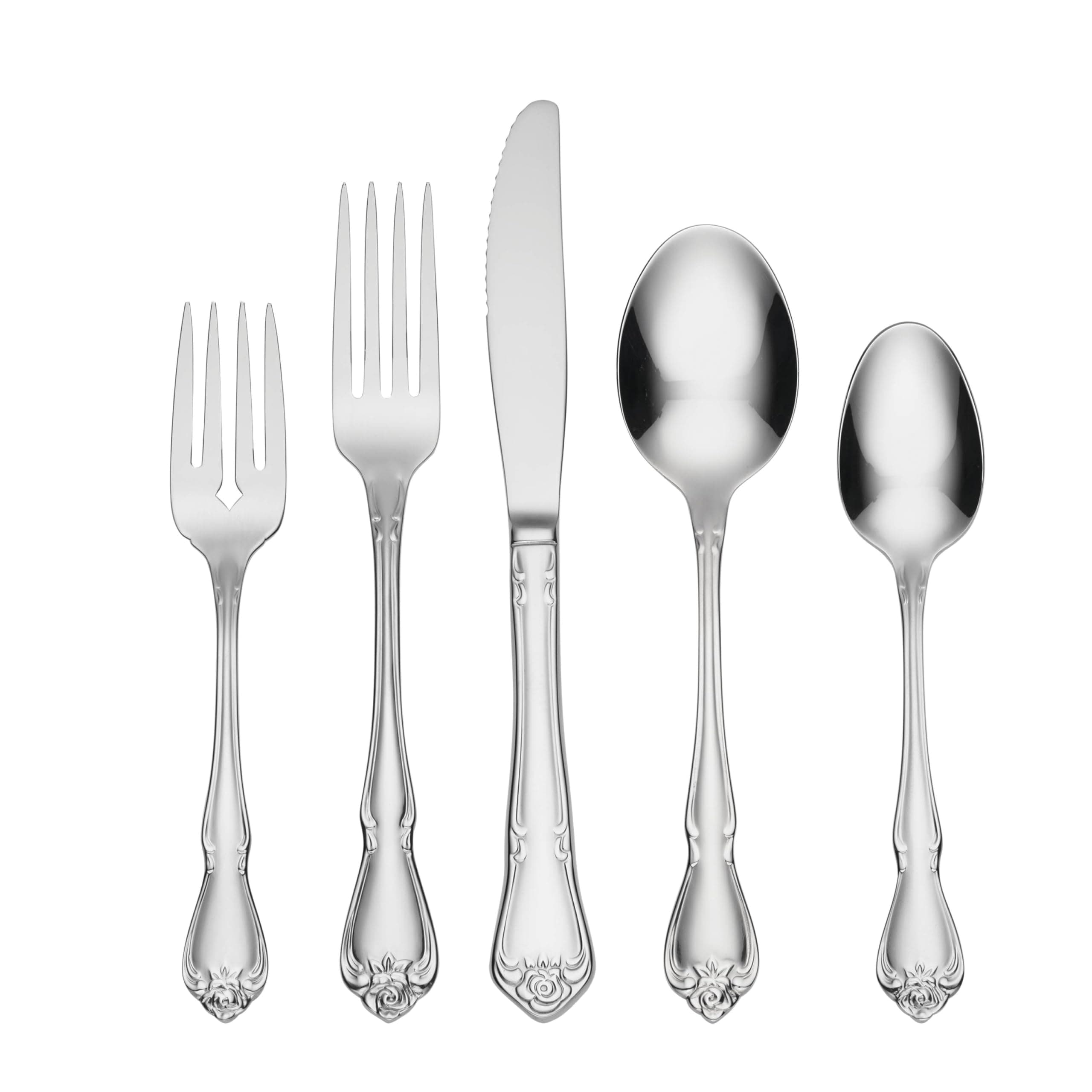 Oneida True Rose 45 Piece Everyday Flatware, Service for 8, 18/0 Stainless Steel, Silverware Set, Silver
