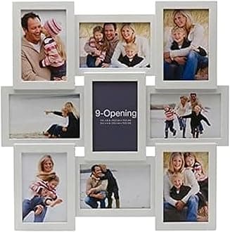 Melannco 18 x 18 Inch 9 Opening Photo Collage Frame, Displays Four 4x6 and Five 6x4 Inch Photos, White