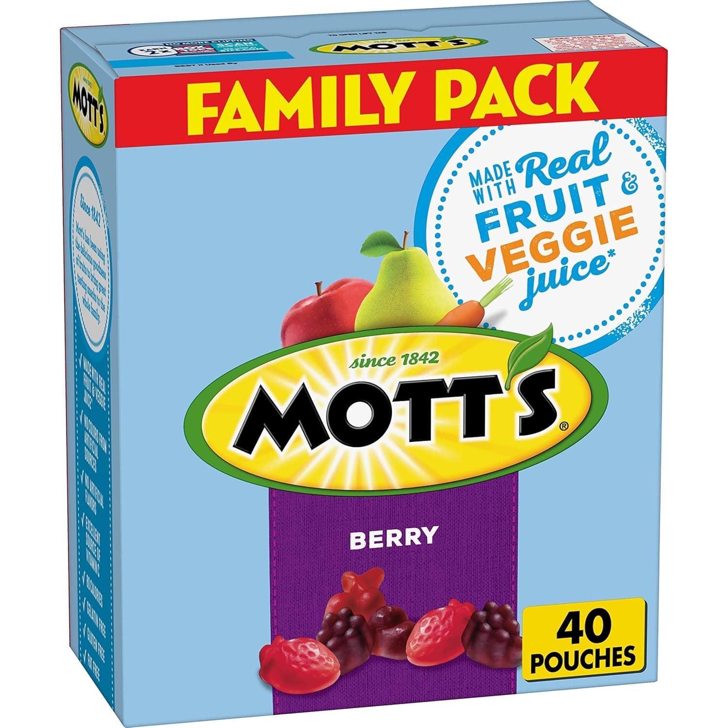 Mott's Fruit Flavored Snacks, Berry, Gluten Free Snack, Family Pack, 40 Ct, 32 oz