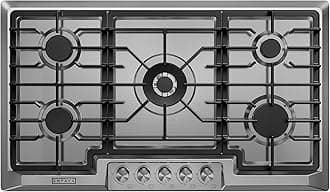 Empava 36 Inch Built-in Gas Cooktop with 5 Sealed SABAF Burners, Stainless Steel Surface, LPG/NG Convertible, Flame Failure Protection, Dishwasher Safe Grates