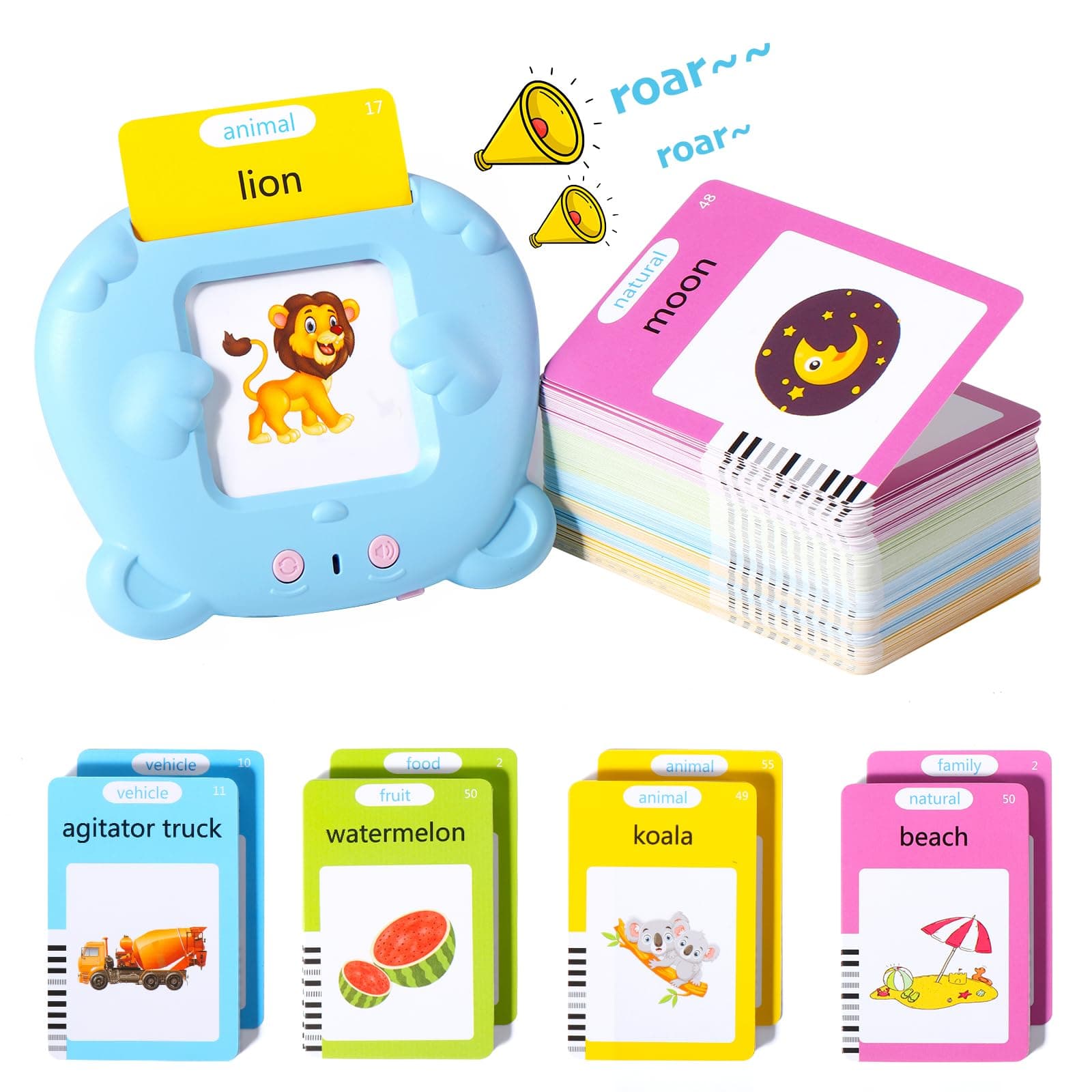 Oderra Talking Flash Cards for Toddlers, 224 Words Flashcards Learning Educational Toys for 3 4 5 6 Year Old Boys Girls, Simulated Animal Sounds Audible Flash Cards for Kids Birthday