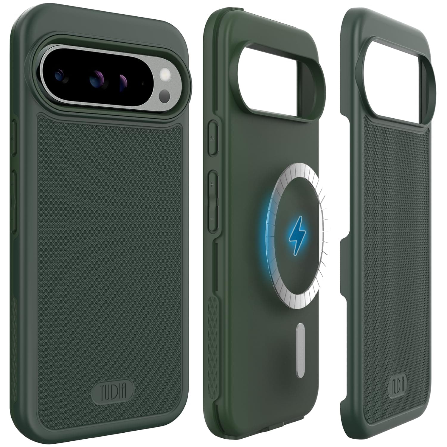 TUDIA DualShield Grip Design for Google Pixel 9 Pro Case (2024), [MergeGrip] Military Grade Dual Layer Shockproof Slim Anti-Slip Heavy Duty Protective Phone Case (Pine Green, Compatible with Magsafe)
