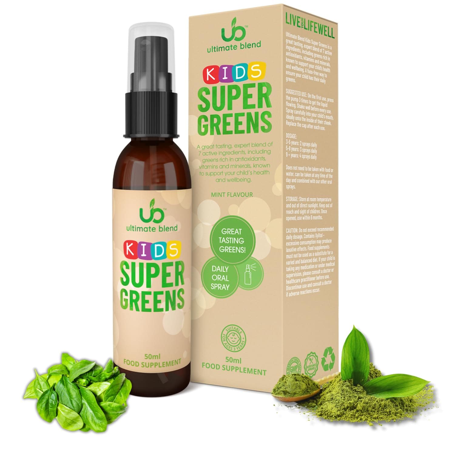 – Ultimate Blend Child Greens Vitamin Spray - Children's Super Food Supplement with Vitamins, Minerals & Antioxidants | Kids Daily Nutrient Oral Spray for Kids' Health & Wellbeing | Mint Flavour