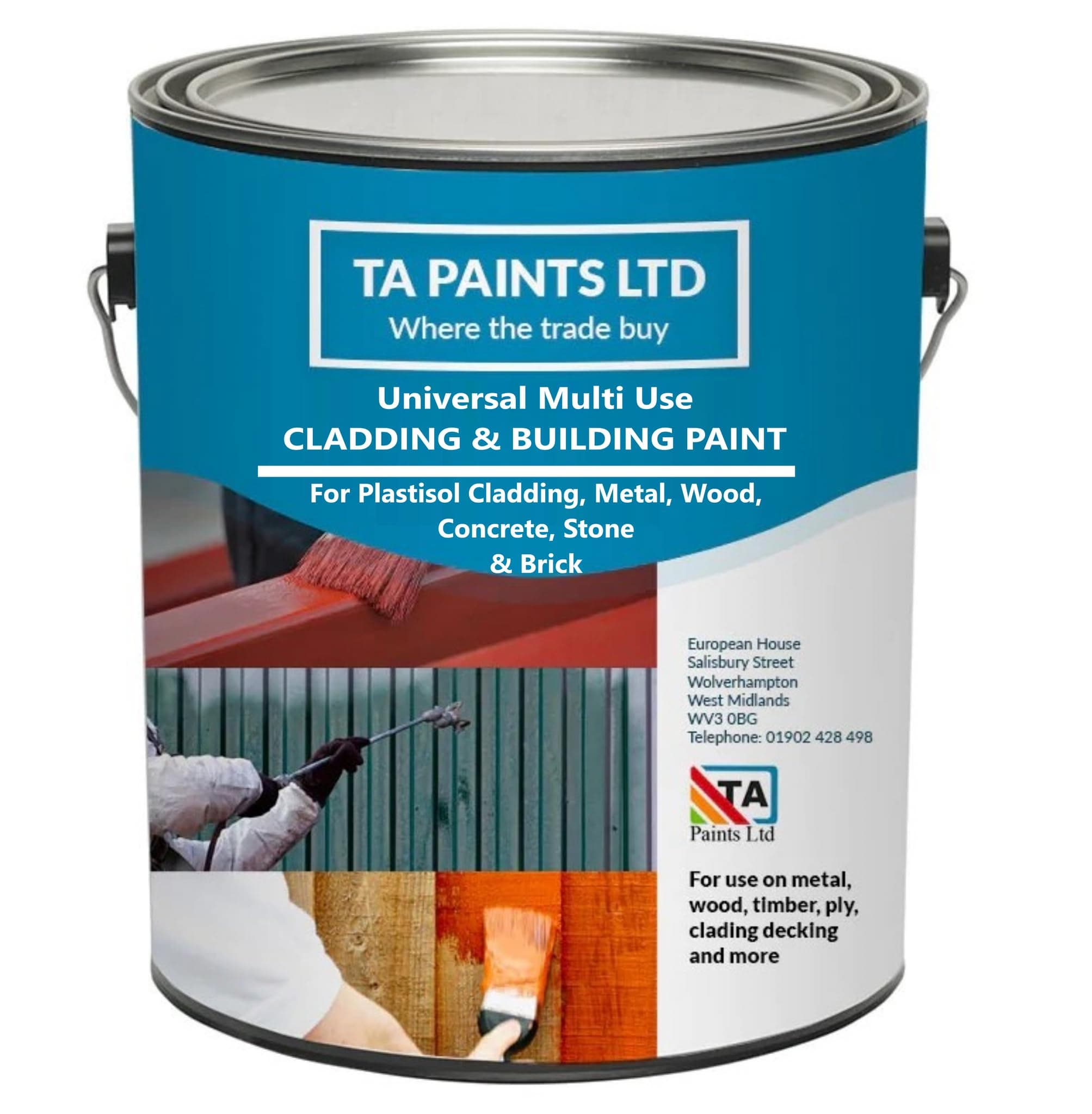 T A Paints Ltd Plastisol Cladding and Building Paint Multi Purpose Coating for Cladding Metal, Wood Concrete Brick Stone Brush Roller Spray (1L Orange RAL 2004)