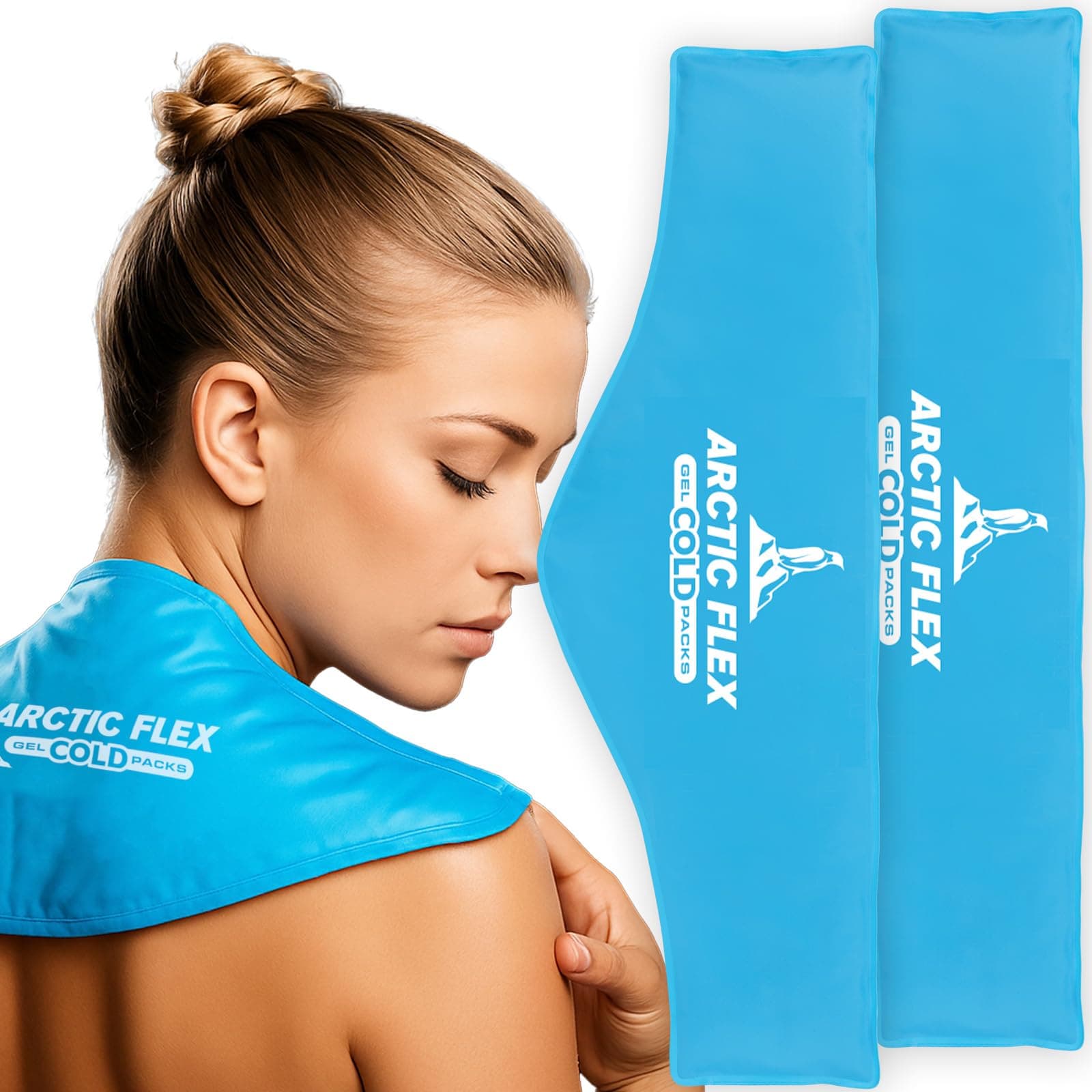 Arctic Flex Neck Ice Pack (2 Pack) Cold Compress Shoulder Therapy Wrap - Cool Reusable Medical Freezer Gel Pad for Swelling, Injuries, Headache, Cooler (Large)