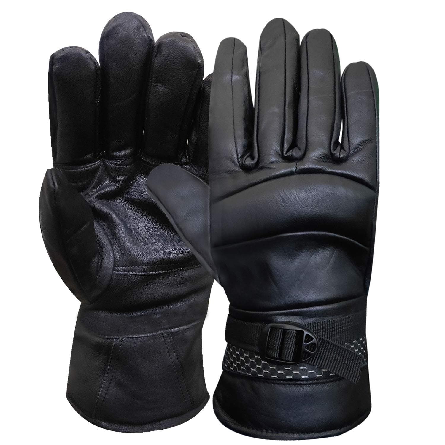 AutokraftZ Generic Solid Leather Winter Riding Gloves (Black, L)