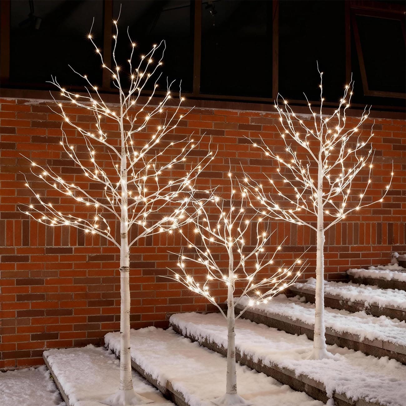 Lighted Birch Tree Set (4ft, 6ft & 8ft) – Total 512 Warm White LED Lights (96/160/256), Realistic Design, Dimmable, Indoor & Outdoor Decor for Home, Garden, Wedding, Christmas & Holiday