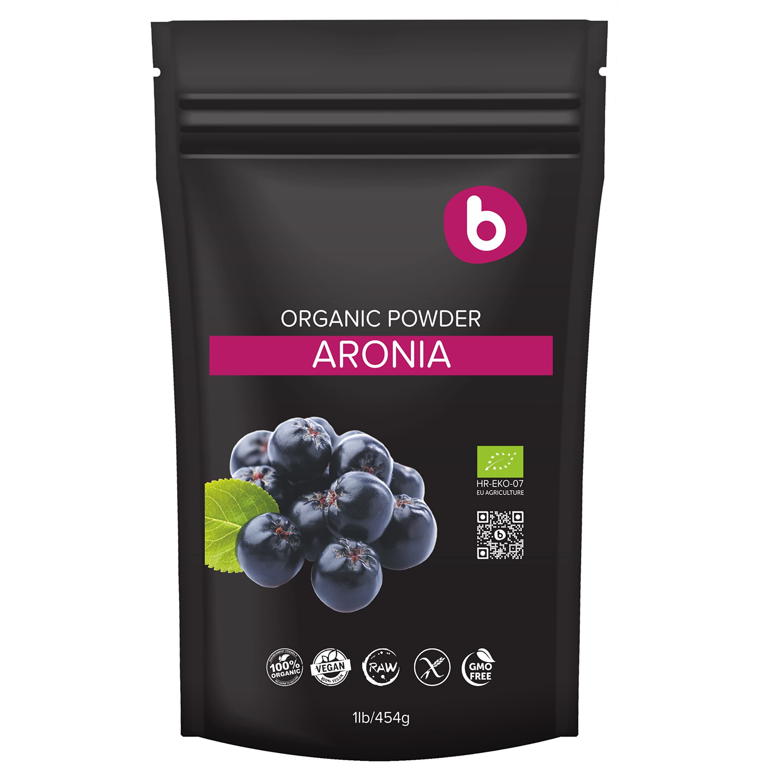 Organic Aronia Berry Powder - Black Chokeberry – 100% Pure Aronia Berries – Naturally High in Anthocyanins & Polyphenols – Vegan, Gluten-Free – 1 lb