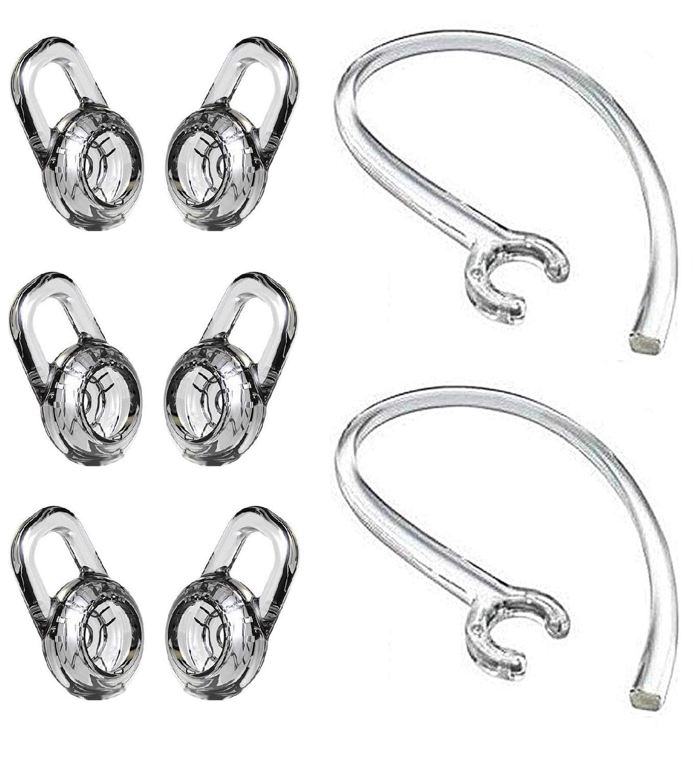 Repalcement Medium Size Ear Tips & Ear Loop Clip Set Compatible with Plantronic Explorer 500 M180 M155 M165 M70 M90 Headset, Gel Earpads Eartips 6PCS & Ear Hooks Earloop 2PCS [Clear] (PM)