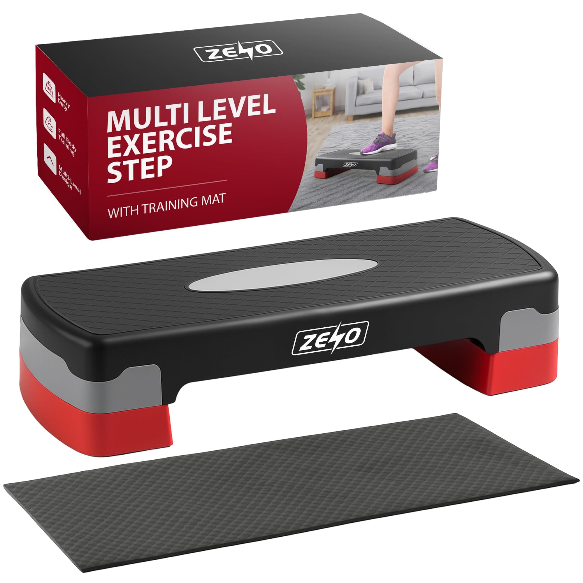 Exercise Step & Training Mat | Steppers for Exercise Workout | Adjustable Height 2 Levels Aerobic Step | 10cm and 15cm Cardio Exercise Stepper | Training Step for Home or Gym Workout Routines