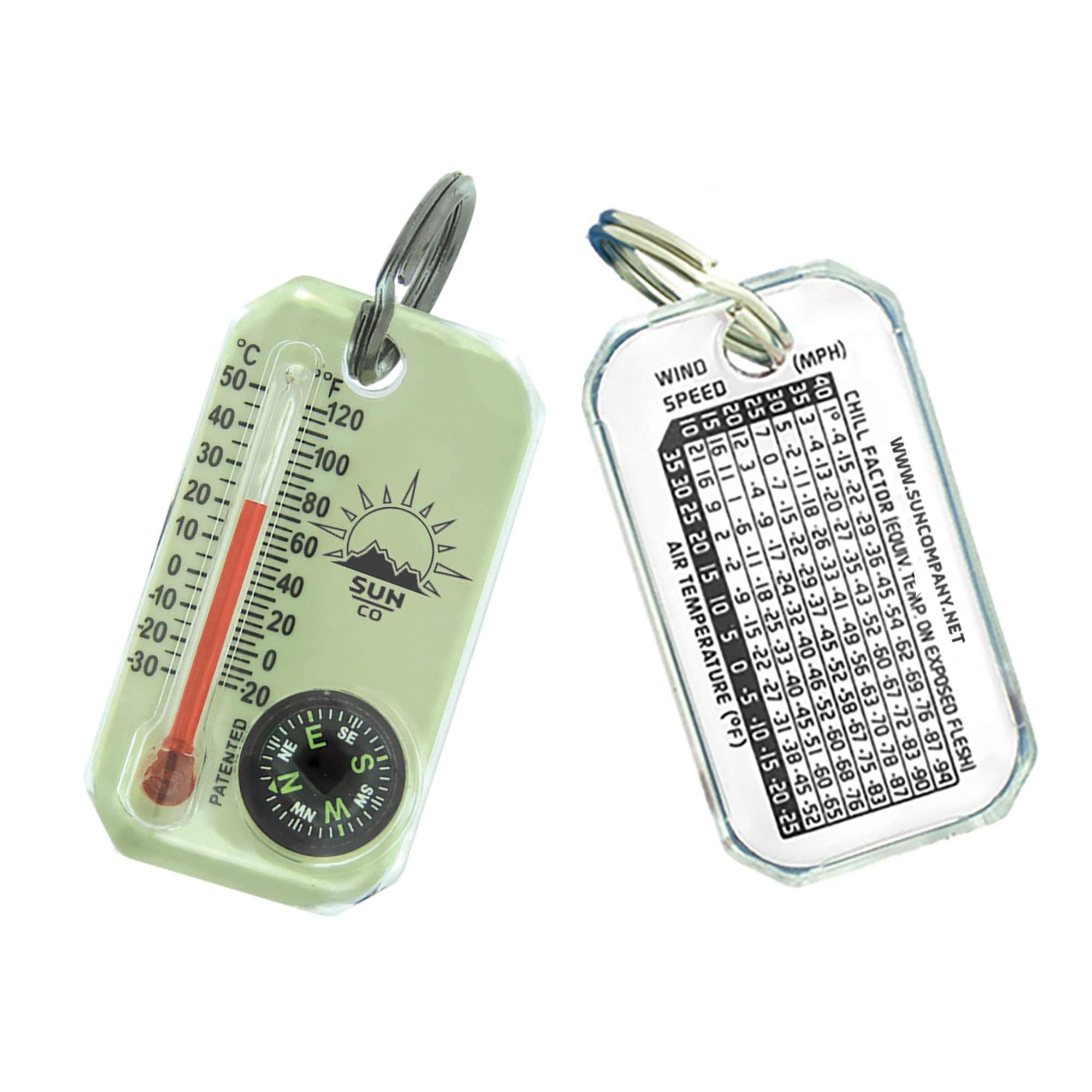 Sun Company LumaGage | Multi-Functional Glow-in-The-Dark Zipper Pull Compass & Thermometer with Wind Chill Chart | Ideal for Camping, Hiking, and Outdoor Navigation