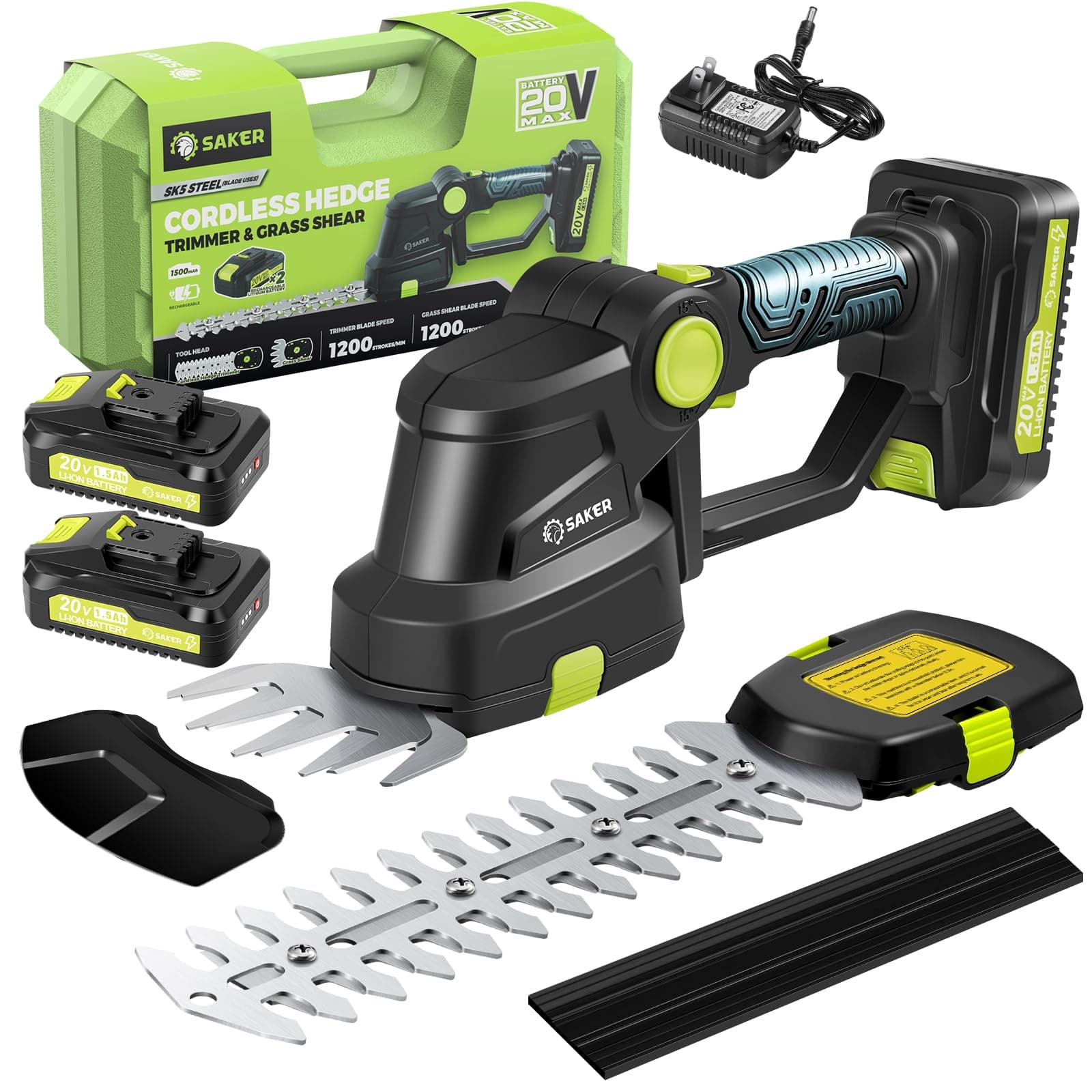 Cordless Hedge Trimmer-20V Electric Shrub Trimmer Grass Shears Handheld Grass Cutter, Hedge Shear with 2 PCS Rechargeable Battery and Charger for Garden, Lawn