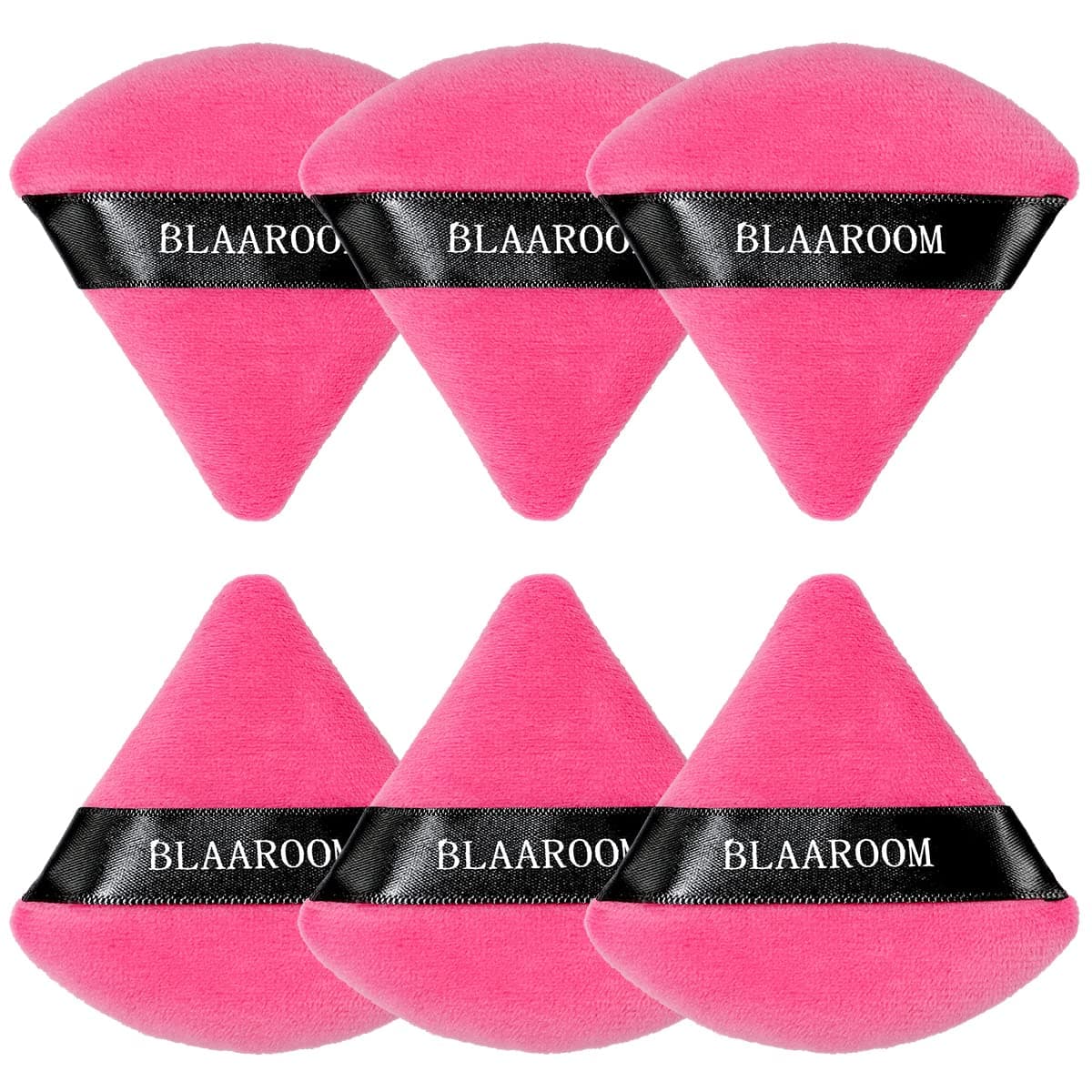 BLAAROOM Powder Puffs for Face Setting Makeup,6 Pcs Soft Velvet Triangle Puff for Contouring, Under Eyes and Corners Delicate Cosmetic Sponge Makeup Tool - Rose Red