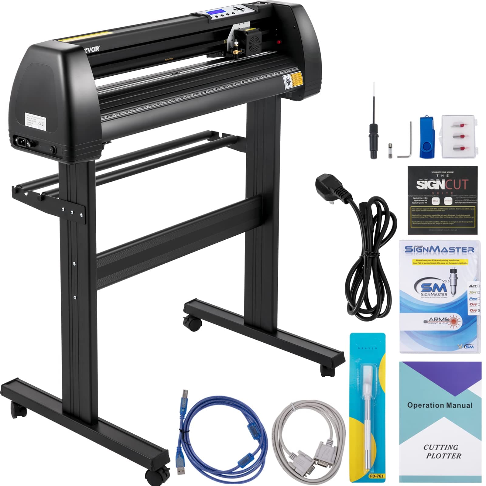 GDEVNSL Vinyl Cutter Machine, 28" Vinyl Plotter, LCD Display Plotter Cutter, Three Adjustable Pinch Rollers Sign Cutting Plotter, Vinyl Cutter with SignCut and SignMaster Software for Design and Cut
