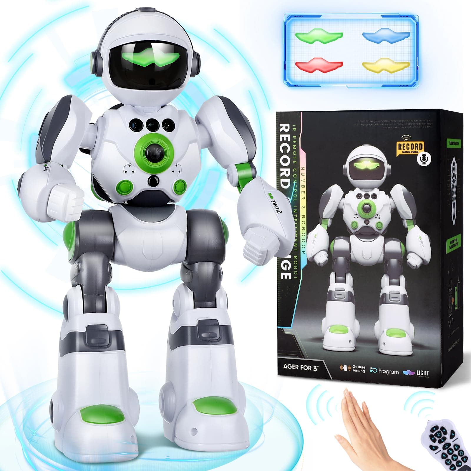 Robot Toys Gift for Kids: Remote Control Robot Programmable with Record Voice Music Dancing Gesture Control, for Toddler Boys and Girls