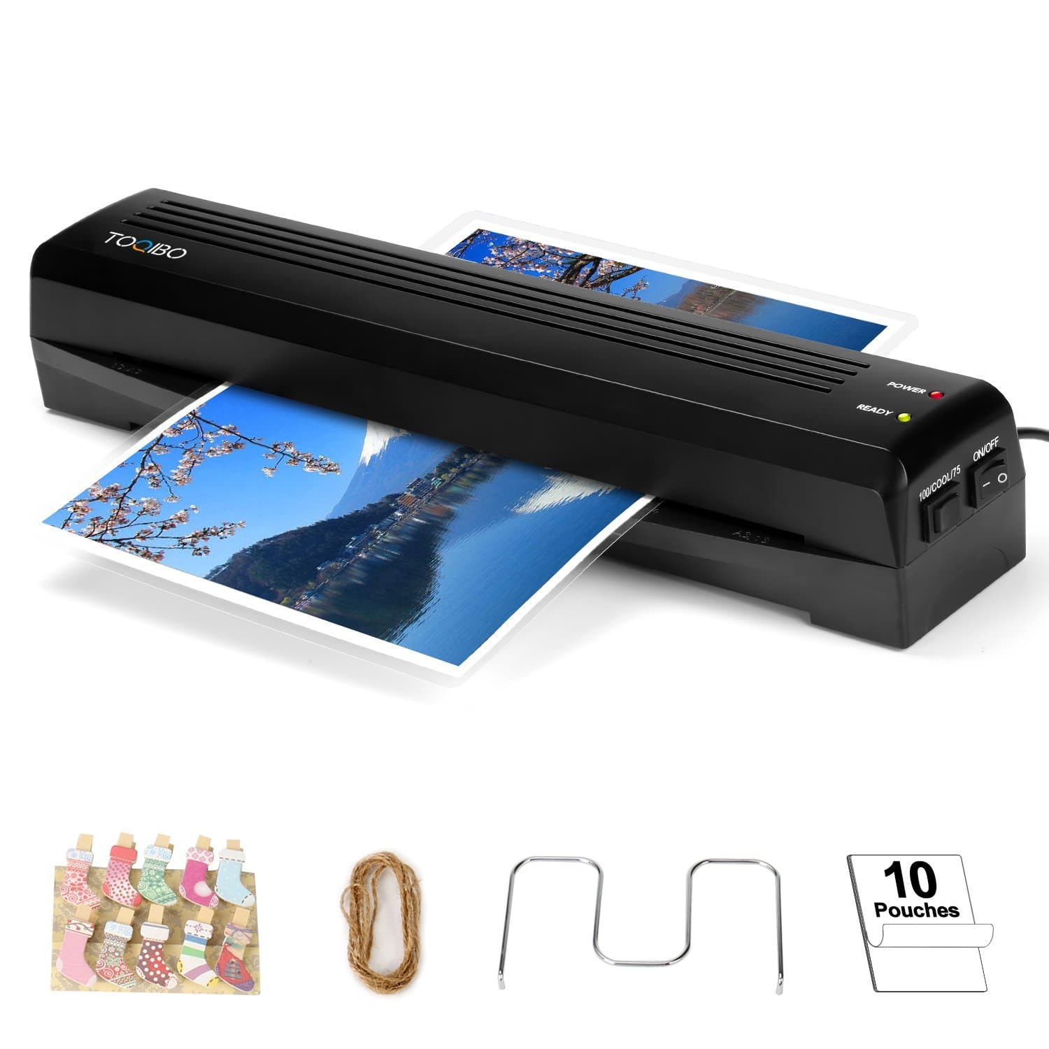 Laminator TOQIBO Laminator A3 A4 Laminating Machine 2 rollers with 250mm/min Quick Warm-up Laminating Speed, 340mm A3 Max Width for Document/Photo/Hand Card [+10 Photo Peg Clip/+10 laminating pouches]