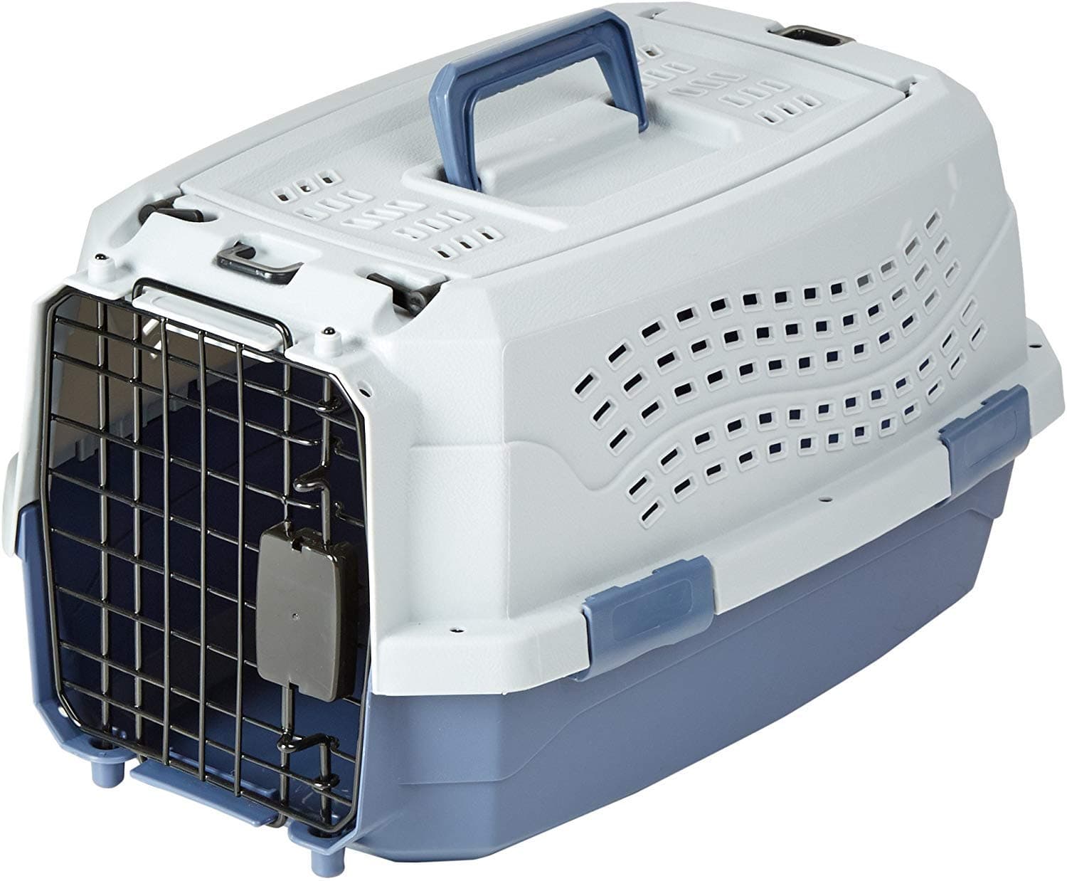 Amazon Basics Hard-Sided Cat Carrier, Two-Door Top-Load Pet Dog/Cat Travel Box Carrier, Blue, 48.3 L x 32 B x 25.4 H cm